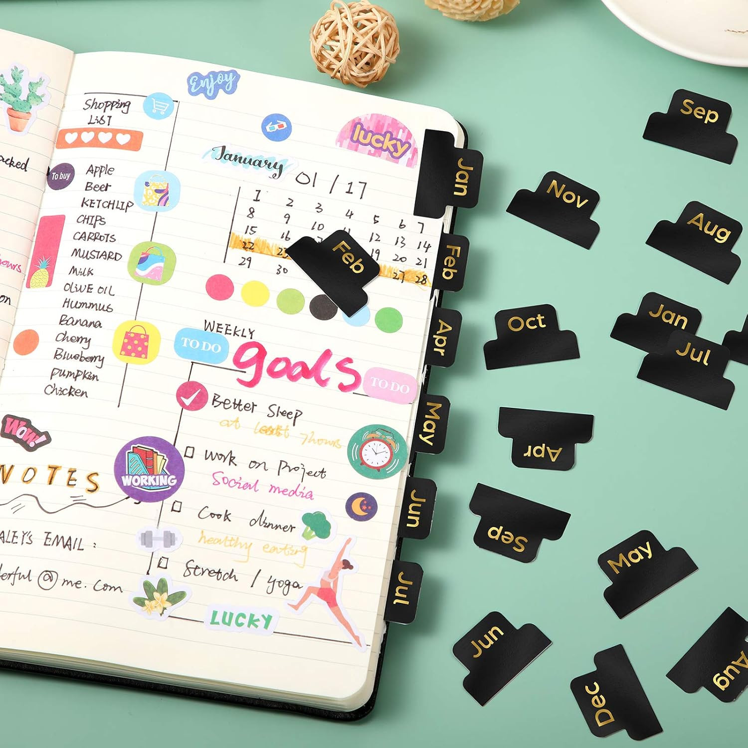 72 Pieces Adhesive Monthly Planner Tabs Monthly Index Stickers Decorative Lab…