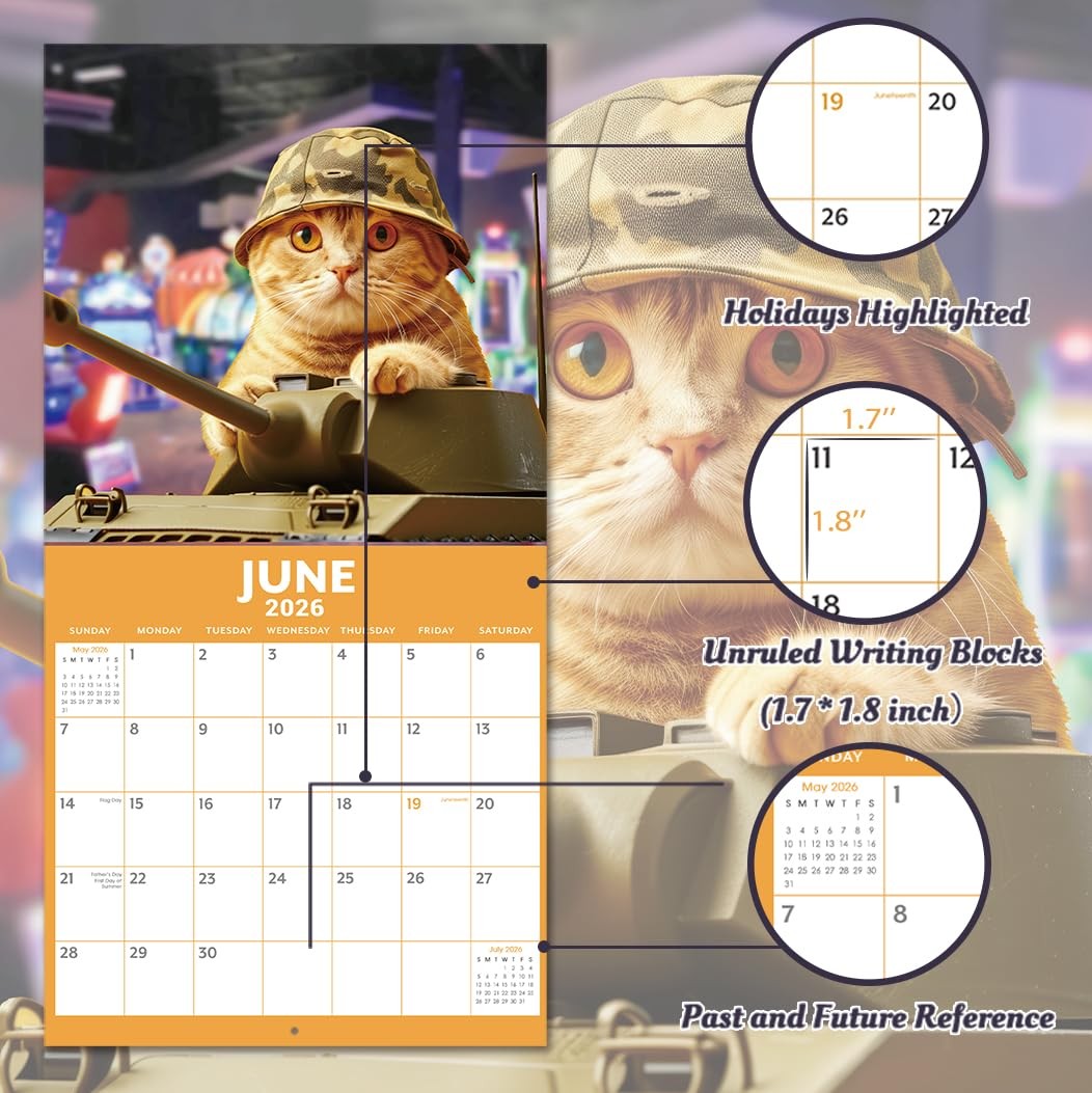 2026 Calendar – 2026 Wall Calendar, Funny Cat 2026, JAN 2026 – DEC…