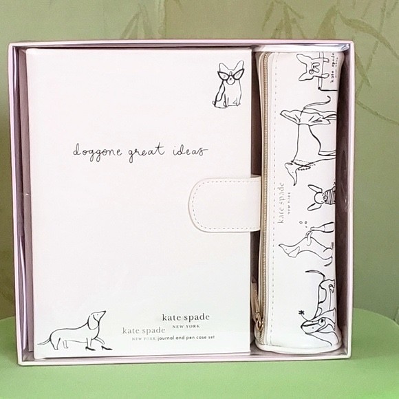 KATE SPADE DOG PARTY JOURNAL + PEN/PENCIL CASE SET:NWT