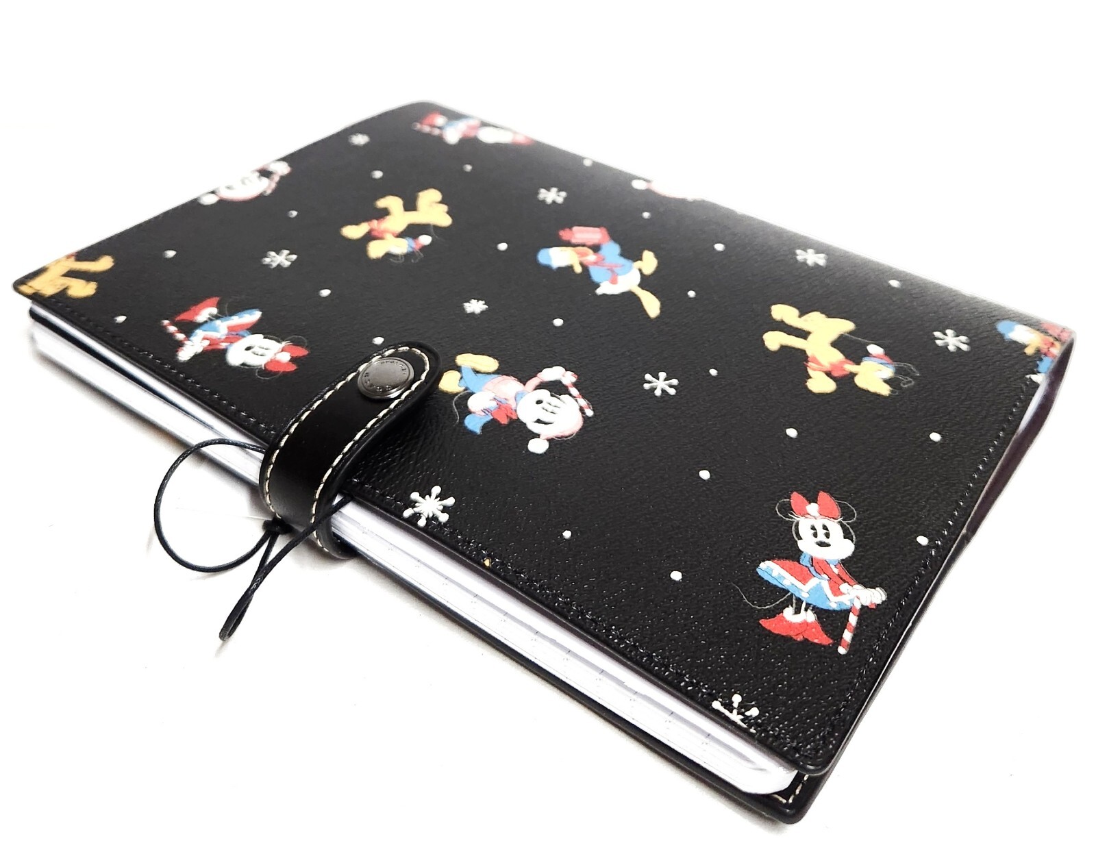 Coach Disney Notebook with Holiday Print Gunmetal Black Multi Smooth Leather NWT