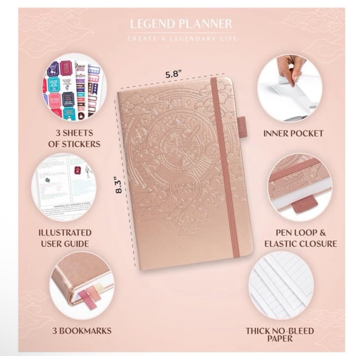 Legend Planner | Hourly Planner 2026 | A5 5.5×8.3 | Rose Gold | SEALED