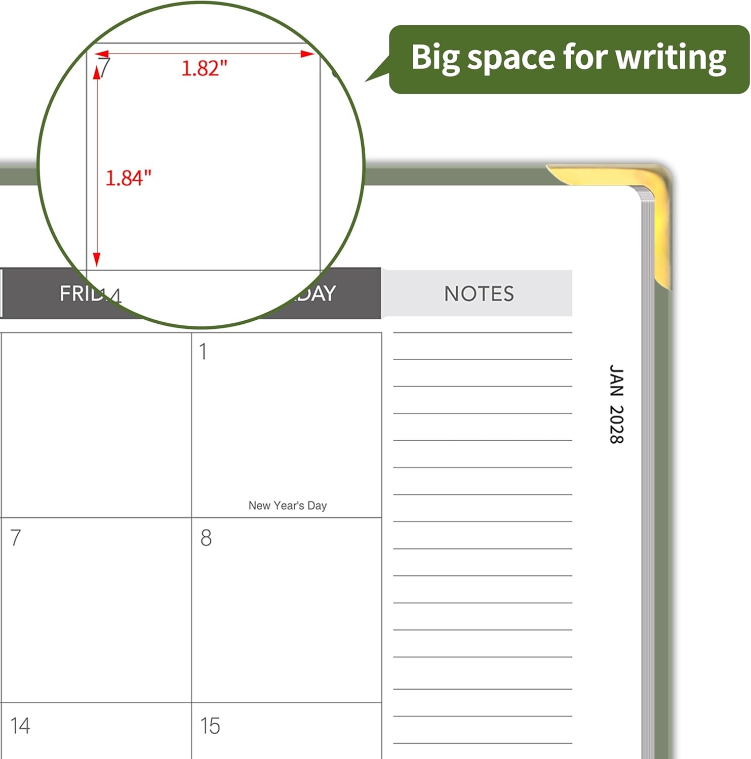 2026-2028 3 Year Monthly Planner 36 Months Spiral Bound 8.5×11 Green Notes