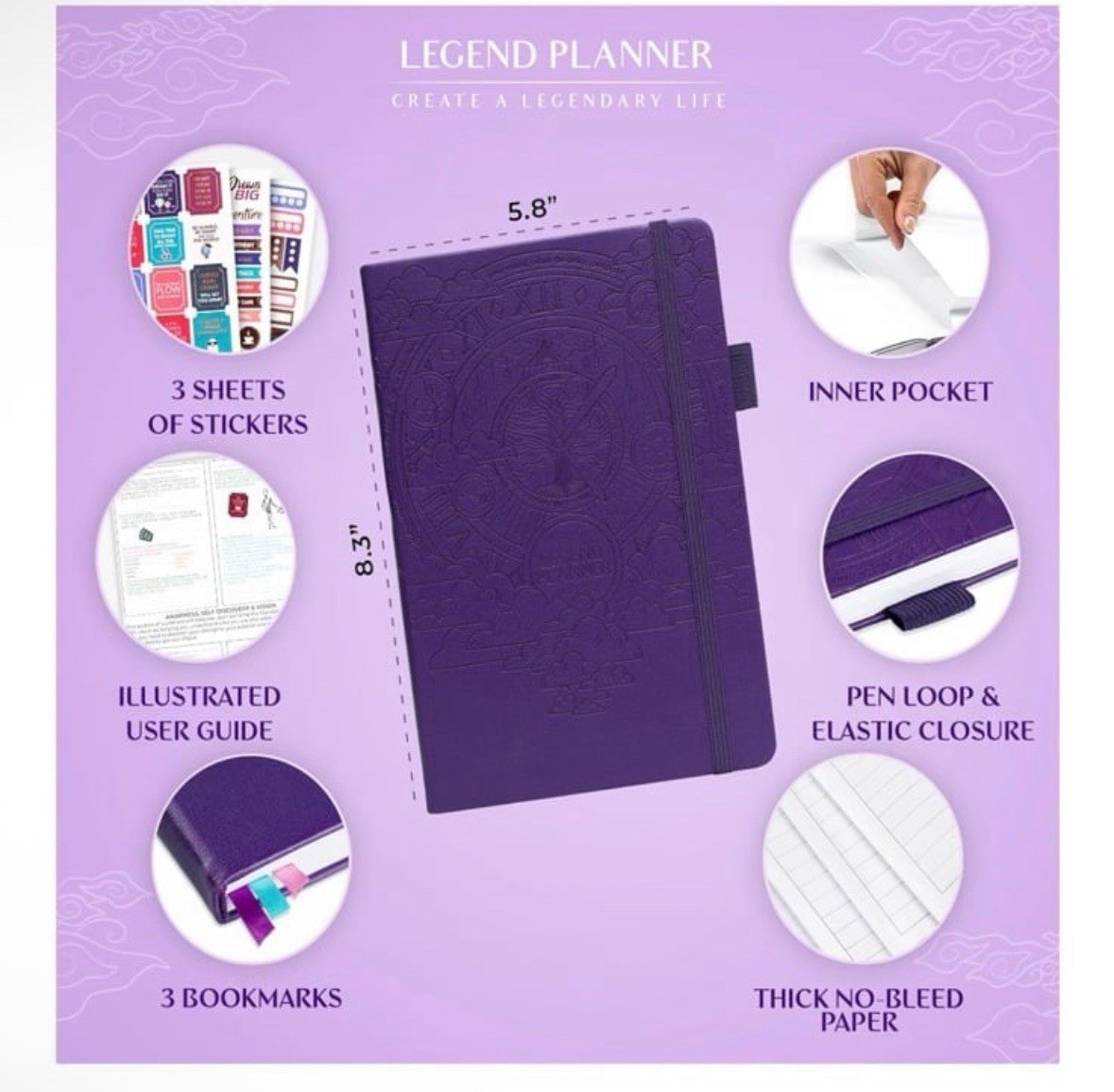 Legend Planner | Hourly Planner 2026 | A5 5.5×8.3 | Purple | SEALED