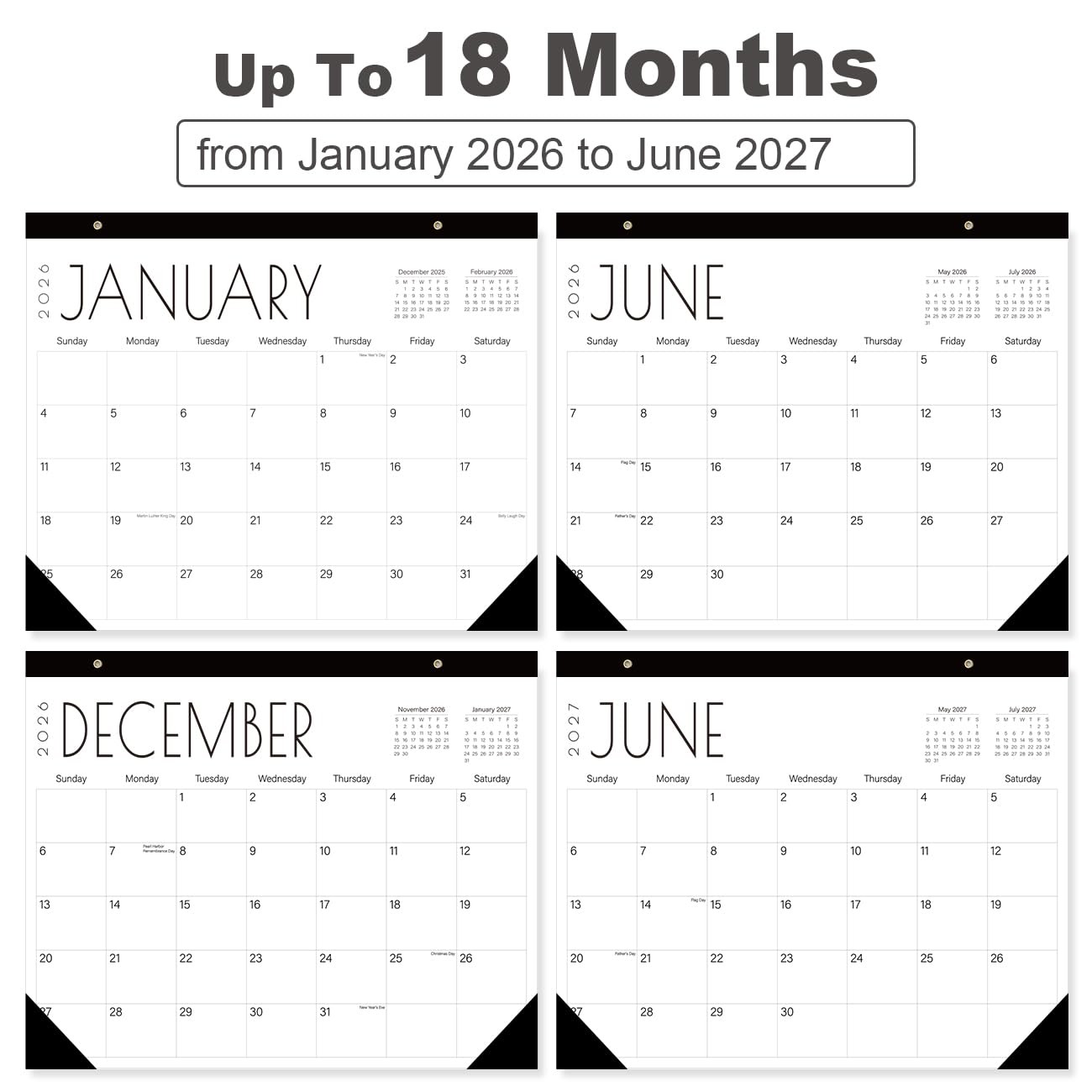 Calendar 2026-18-Month Extra Large Desk 22″ x 15″ desk, Black-Large-Word