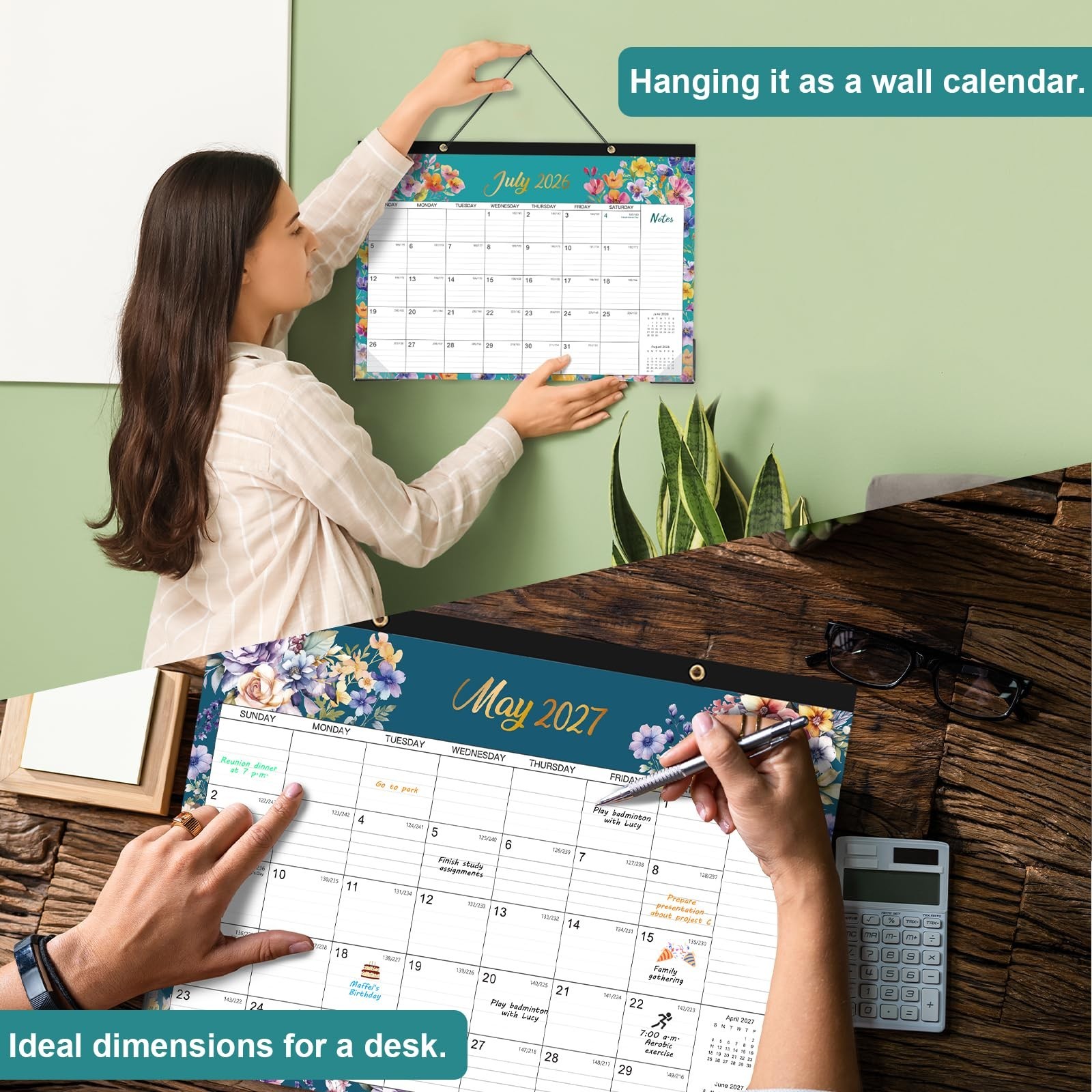Desk Calendar 2026-2027 – JULY 2026 – DEC. 2027, 17″ x 12″, Large Desk Calend…