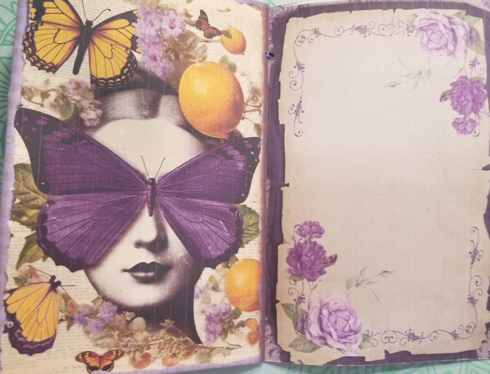 Junk Journal Booklet “LEMONS & LAVENDER” HANDMADE Pockets, Cards, Vtg. Clip