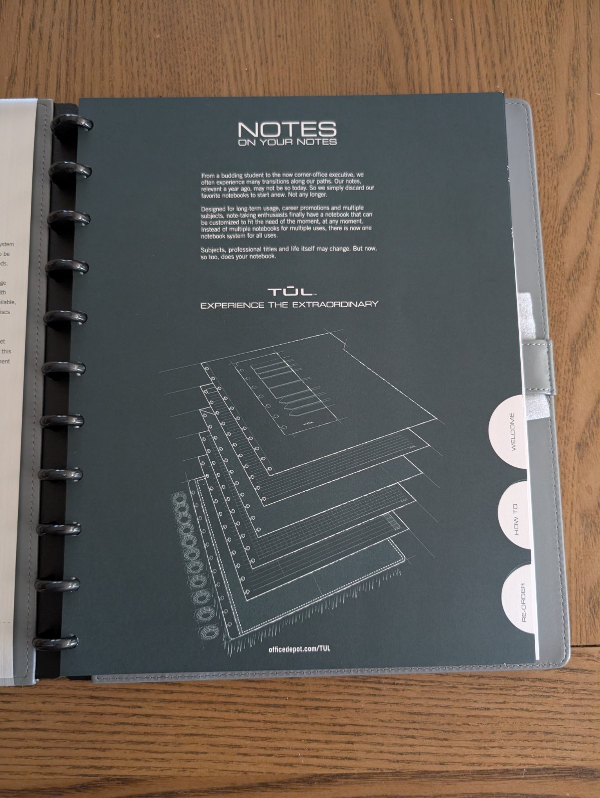 TUL Discbound Leather Notebook Cover w/ Lined Notes Pages, 60 Sheets Gray New