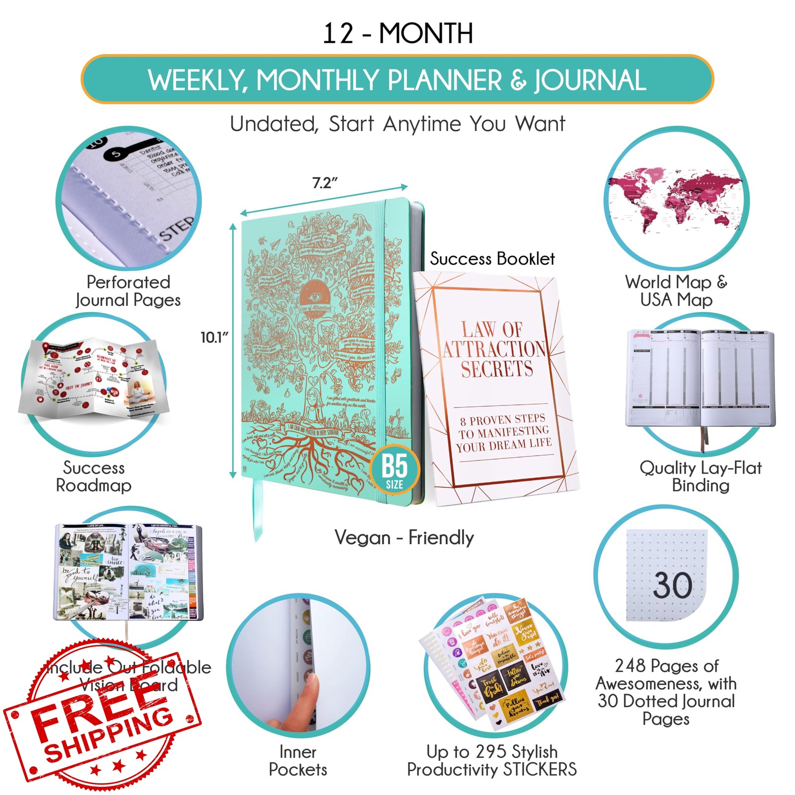 Life Planner Deluxe Undated Planner Weekly and Monthly Manifestiing Journal |…