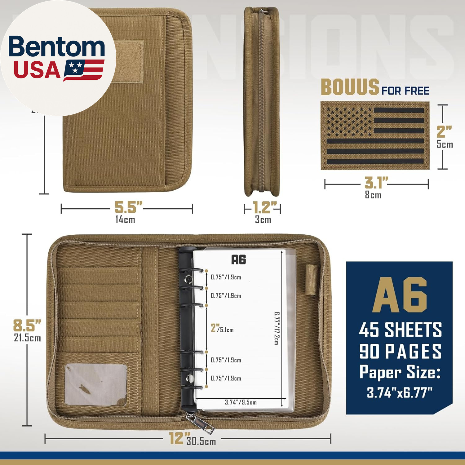 Tactical Notebook Padfolio Ring Binder – Refillable 6-Ring A6 Binder, Zip Hardco