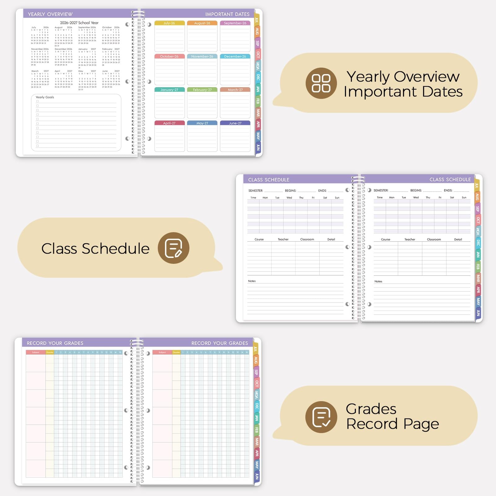 KONVINIT Student Planner 2026-2027, 1.1″ x 8.5″ 8.66″ x 11.02″, Black