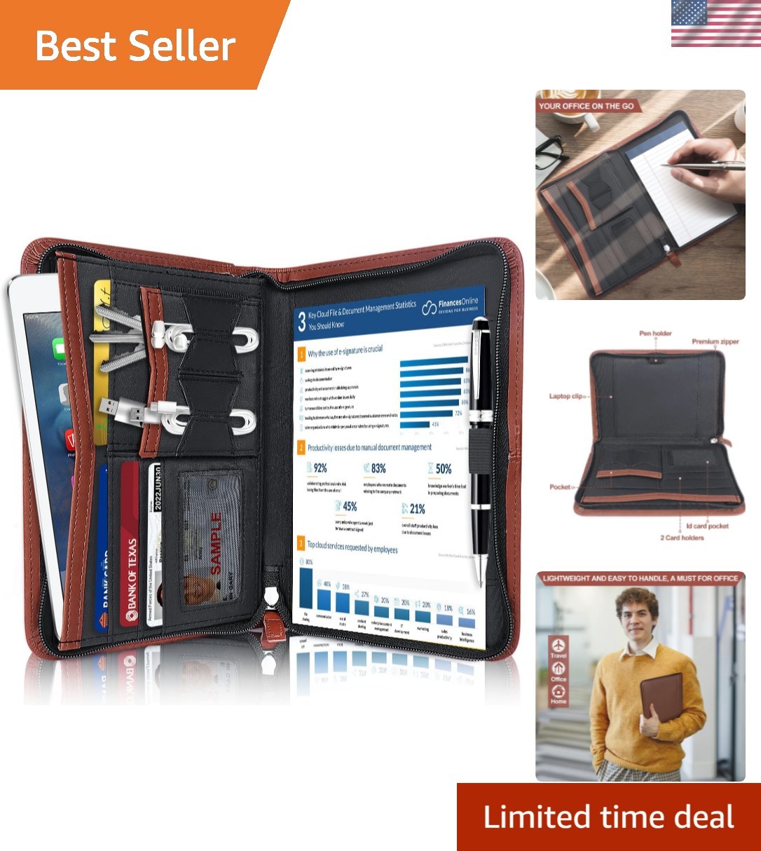 Padfolio/Portfolio, Leather Zippered Padfolio Portfolio Binder 5 x 8 Legal Wr…
