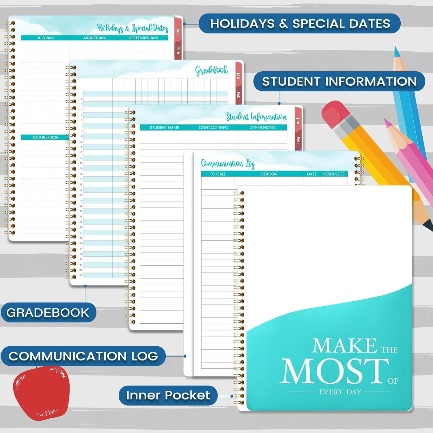 2026 Teacher Planner, Lesson Planner 2026, January 2026 – December 2026, 8.5″ x