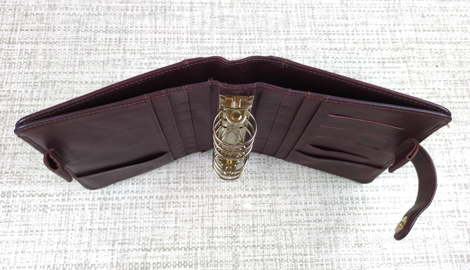 Franklin Quest Compact Open Top Snap Leather Binder Wallet 6 Rings Burgundy