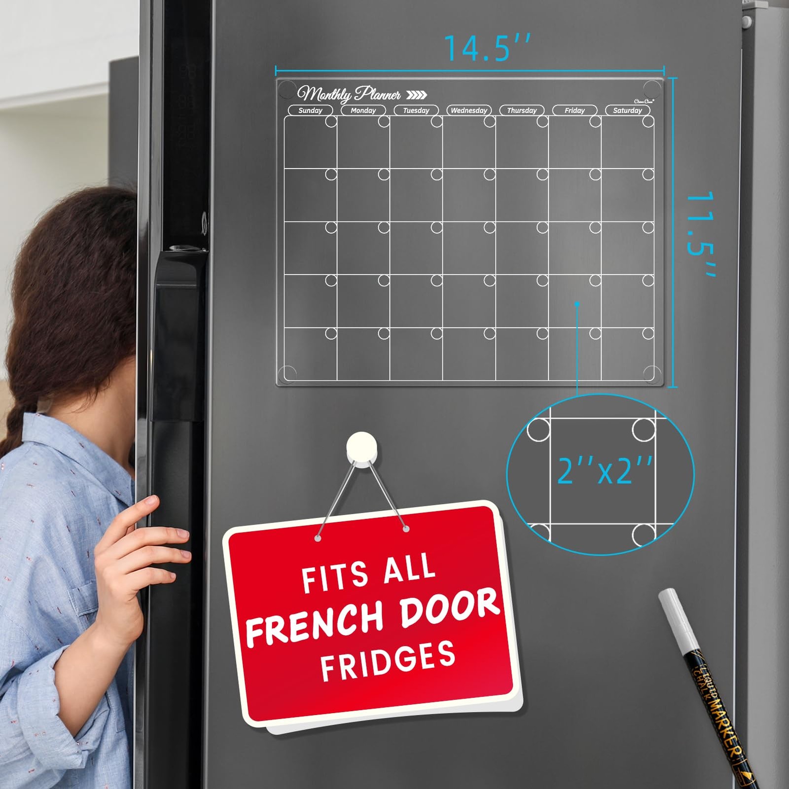 Clear Non-Magnetic Monthly Calendar for Fridge – Dry Erase Transparent