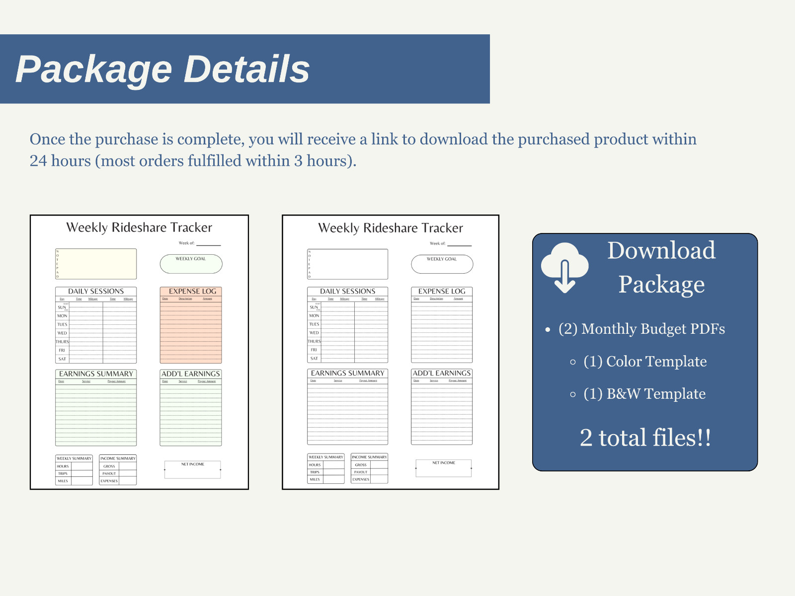 Daily/Weekly Rideshare Income and Expense Tracker – Digital PDF Download