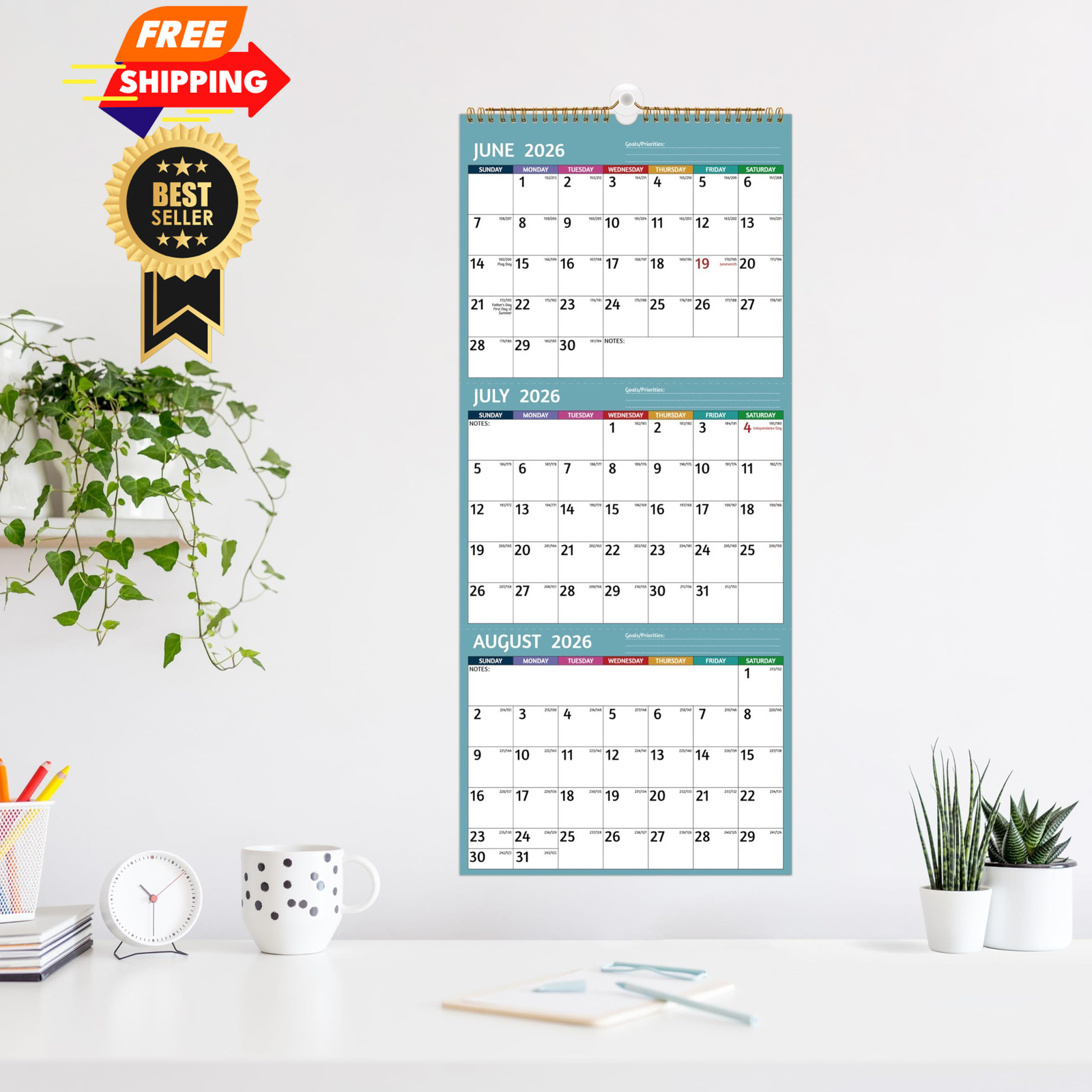 Wall Calendar 2026-2027 – 3 Month Vertical, Apr 2026 -…