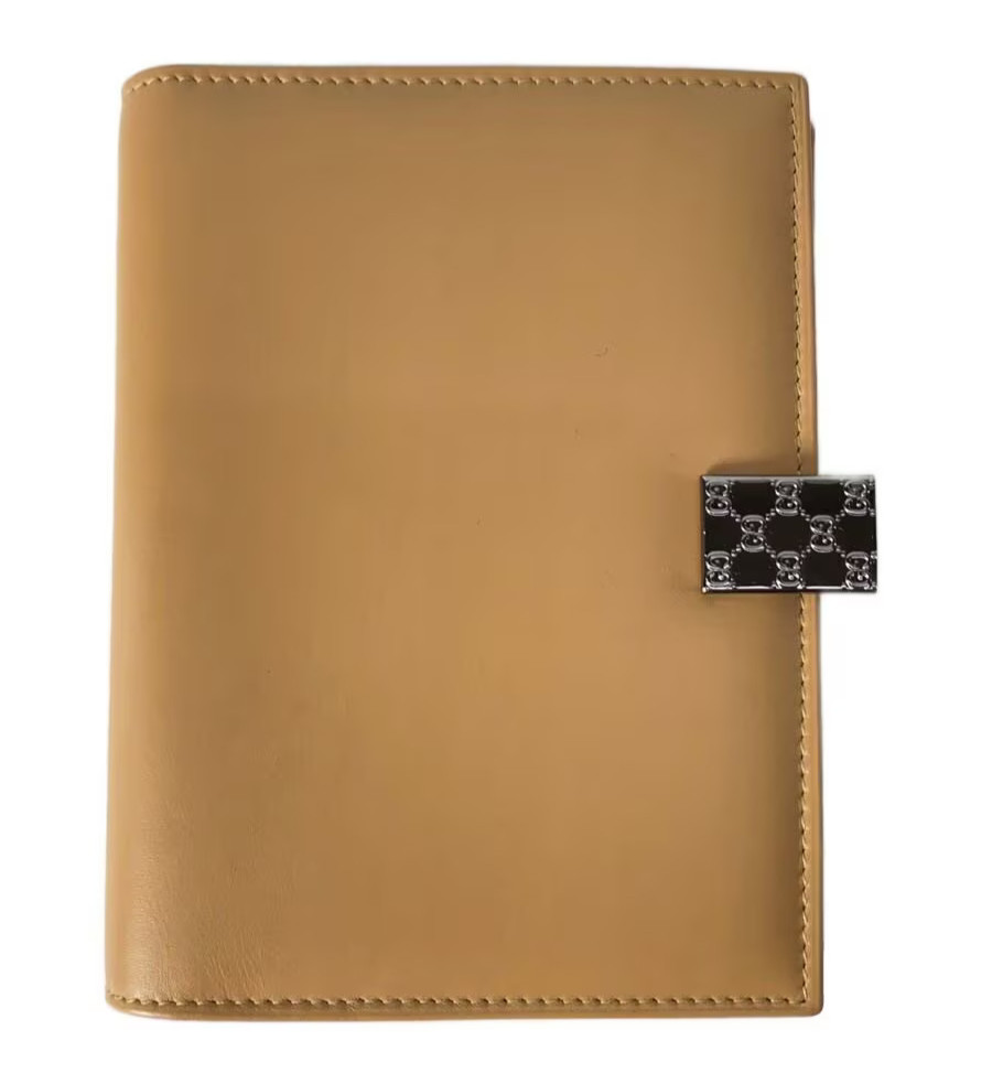 GUCCI Agenda Planner Notebook Cover Leather Camel Silver 6 Ring Japan Authentic