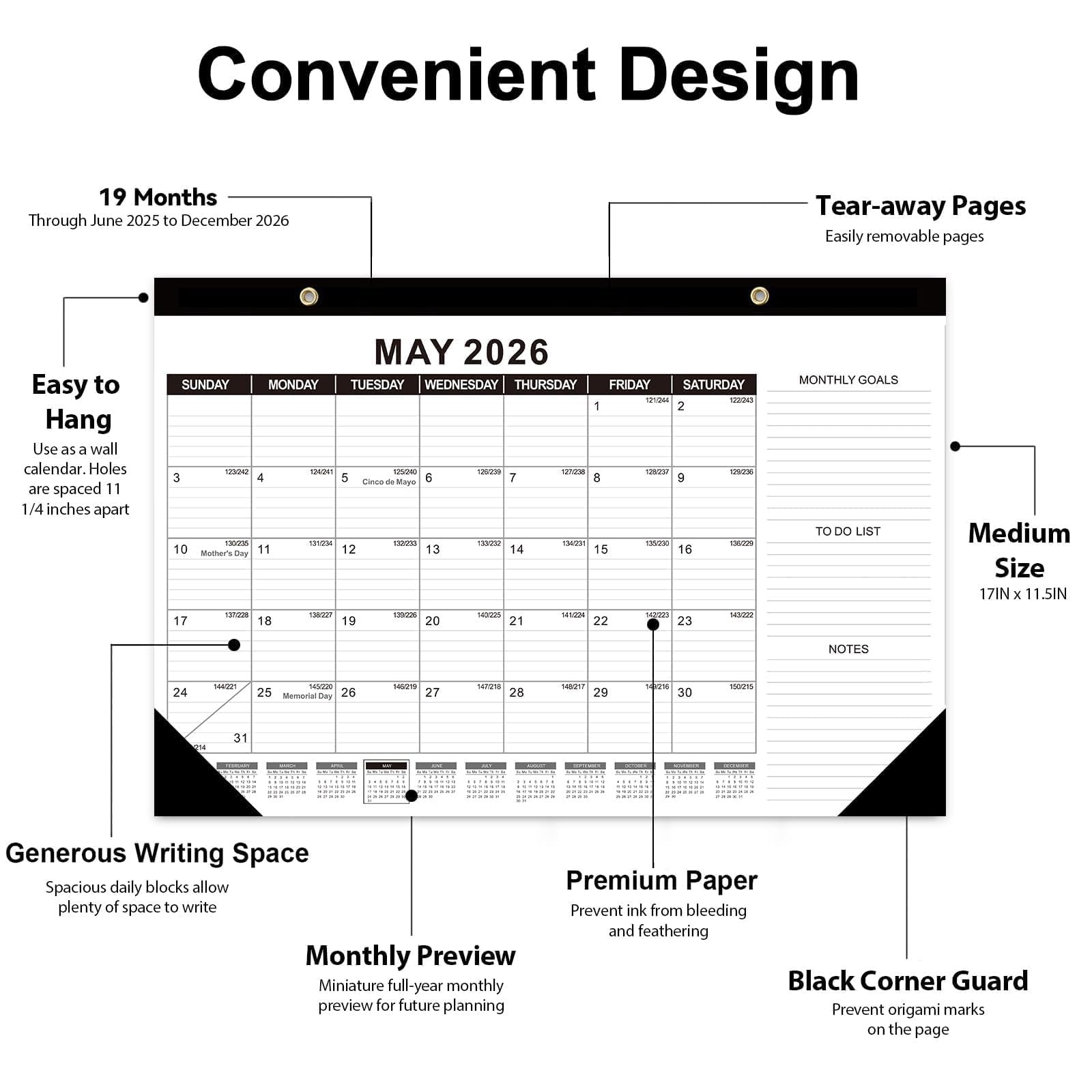 GuassLee Desk Calendar 2025, 2 Packs, 19 Months 17″ × 11.5″ 2 pack