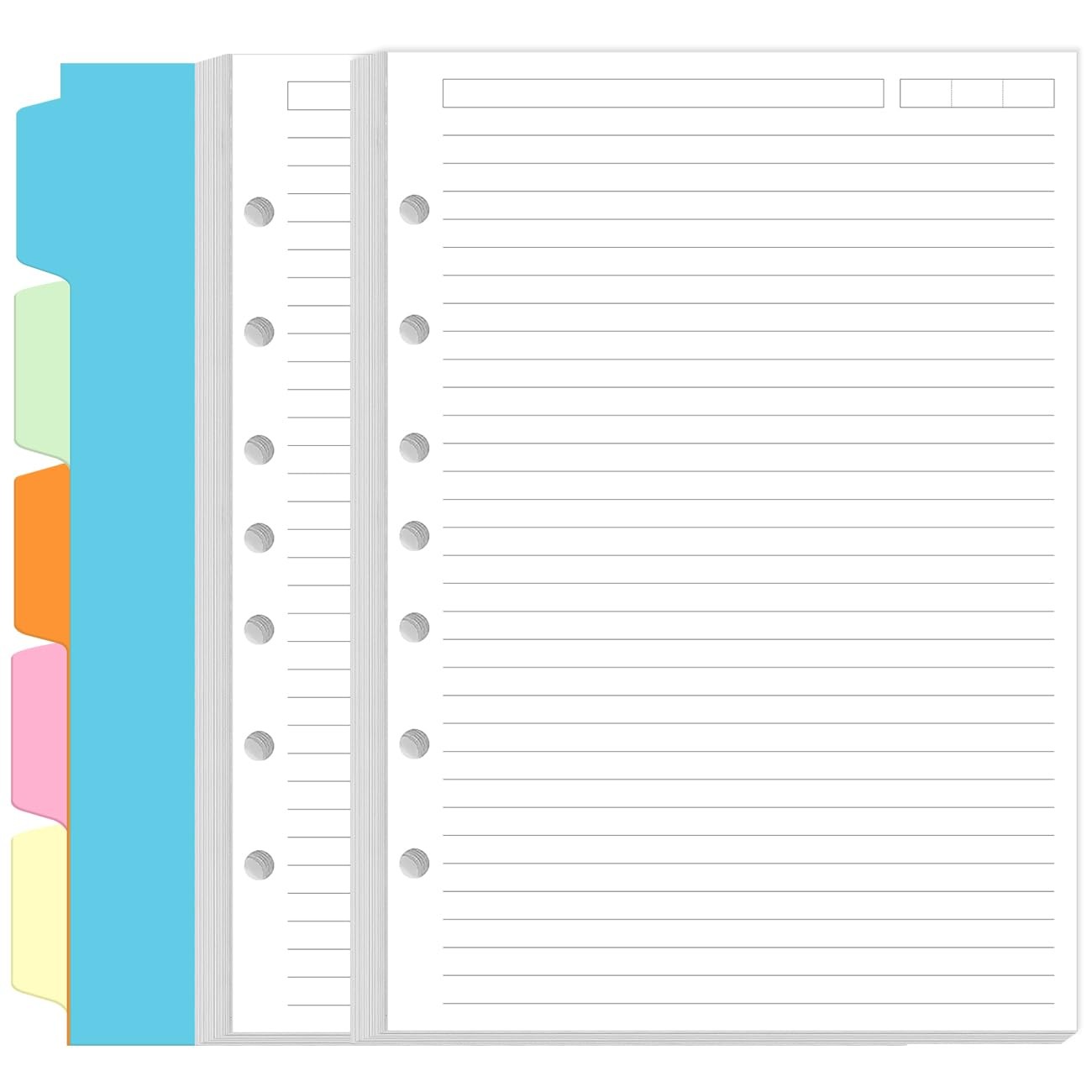 7-Hole Lined Paper Refills for Mini Binder – 100 Sheets/200 Pages 7 White