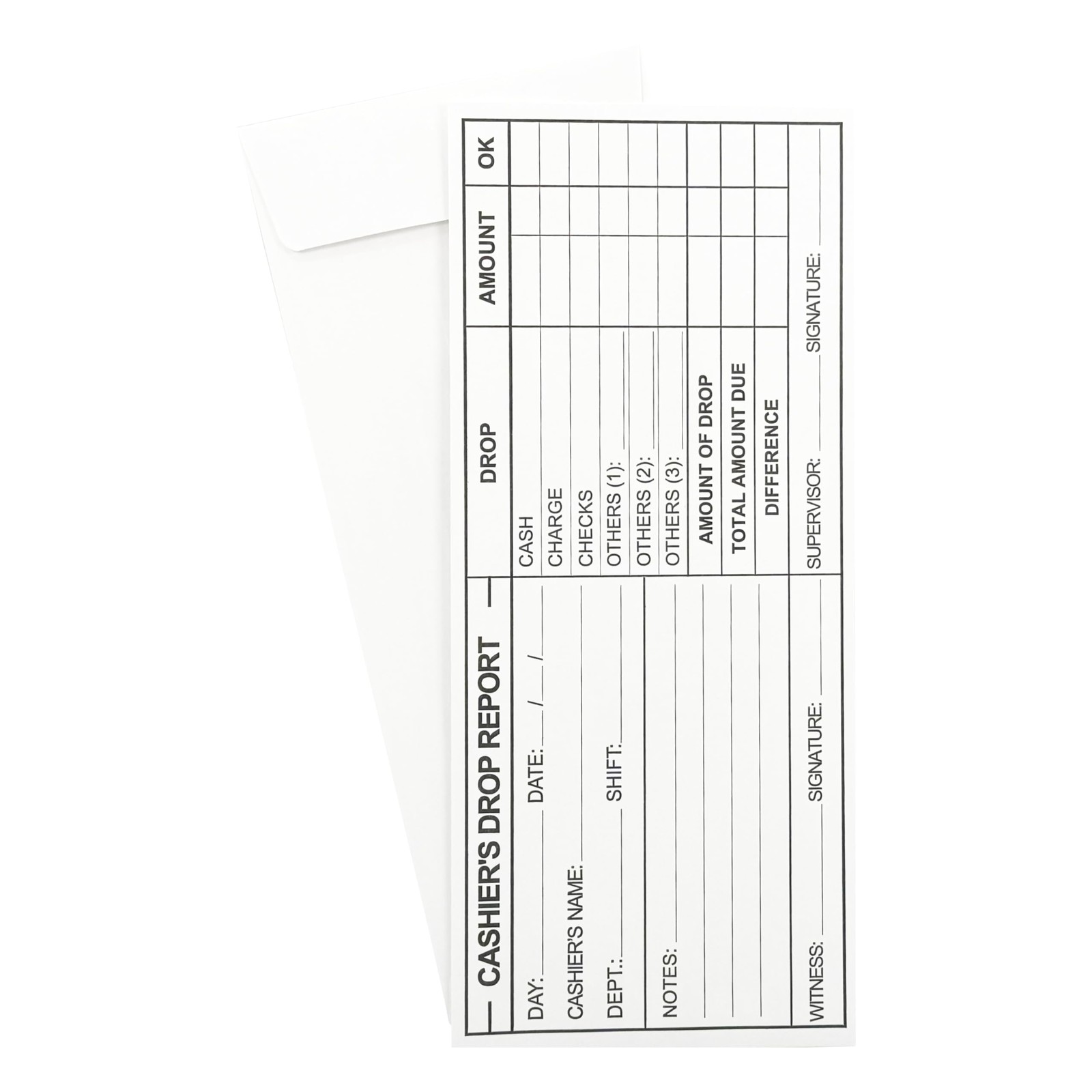 100 PCS EZ465 Cashier Drop Report Envelope 4 1/8 x 9 1/2 Inch Open End 24lb