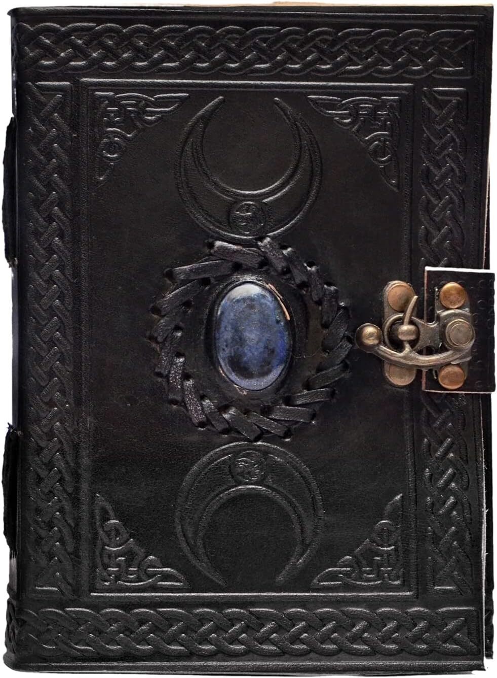 3 Moon Blue Lapiz Embossed Vintage Leather Journal Antique Handmade Deckle Edge