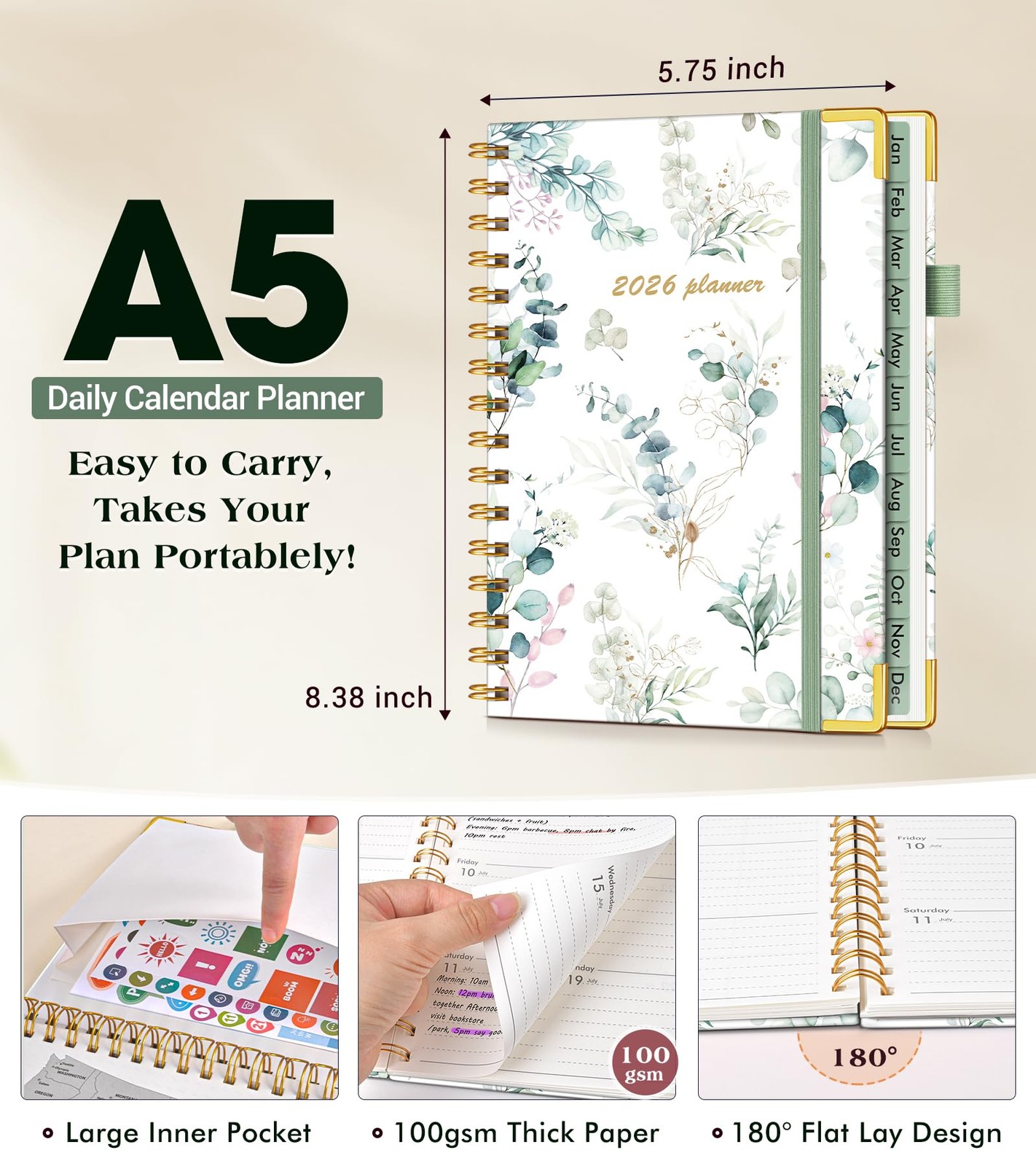 2026 Planner, Hardcover Weekly and Monthly Planner for Women
