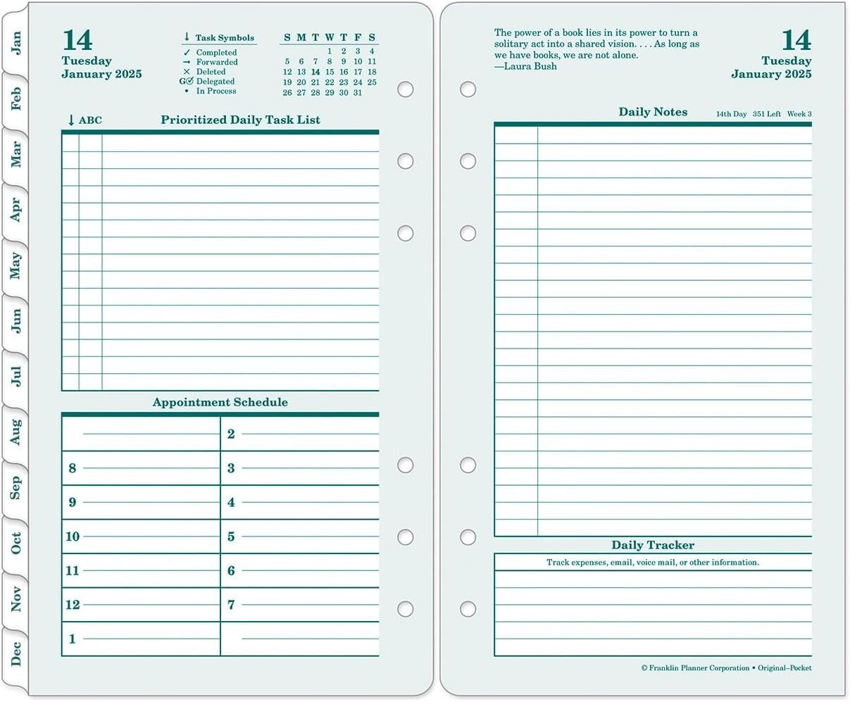 2025 Pocket Size Planner – Two Pages Per Day with Quotes for Daily Motivation