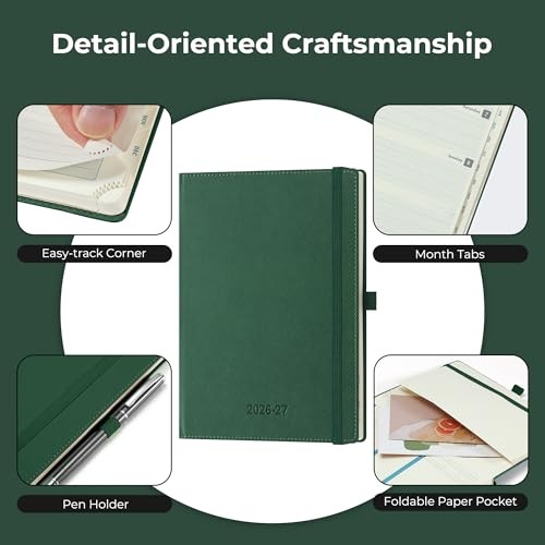 2026-2027 Weekly Monthly Planner 18-Month Agenda Organizer Vegan Leather Green