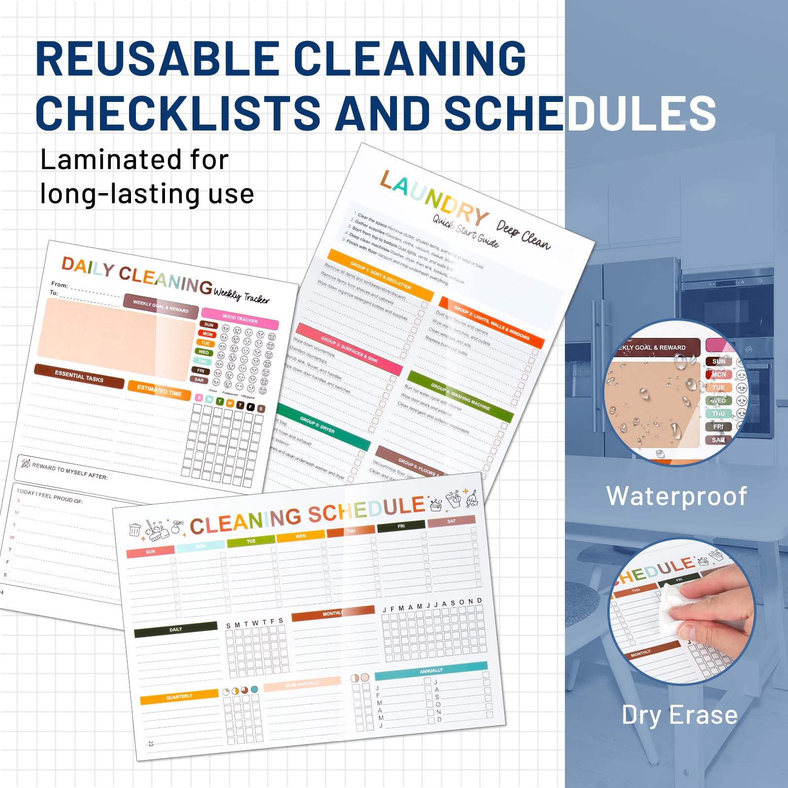 Adhd Cleaning Planner, Reusable Cleaning Planners With 32 Laminated Dry-erase