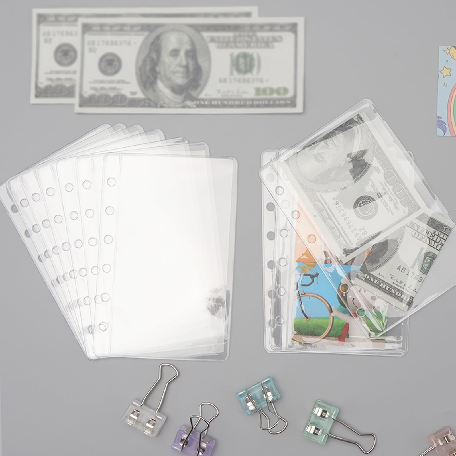 24 A7 Binder Pockets Clear Zipless Cash Envelopes Budget Binder Pocket Insert…