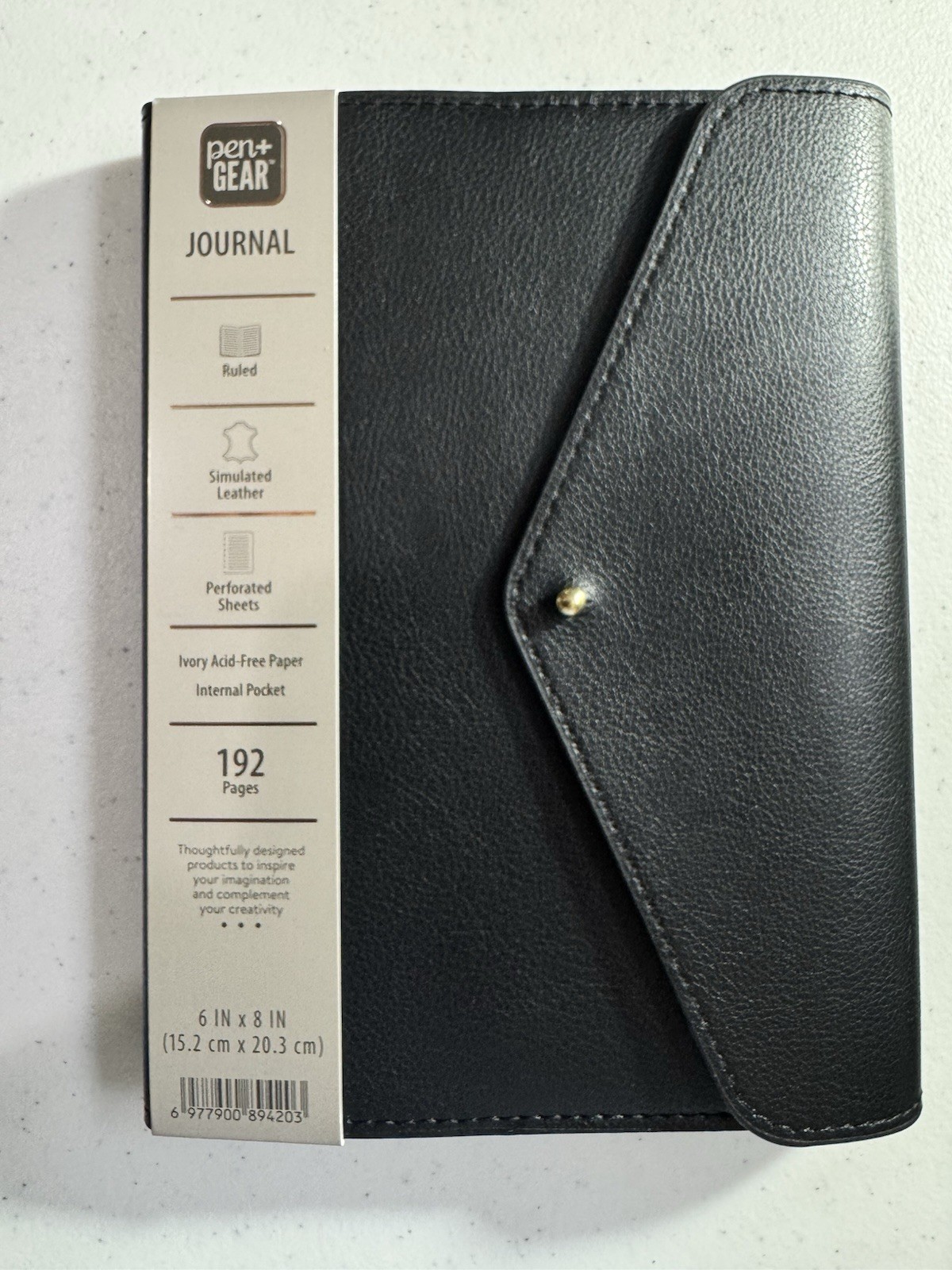 Pen+Gear Black Perforated Simulated Leather Journal With Ivory Acid-Free Ruled