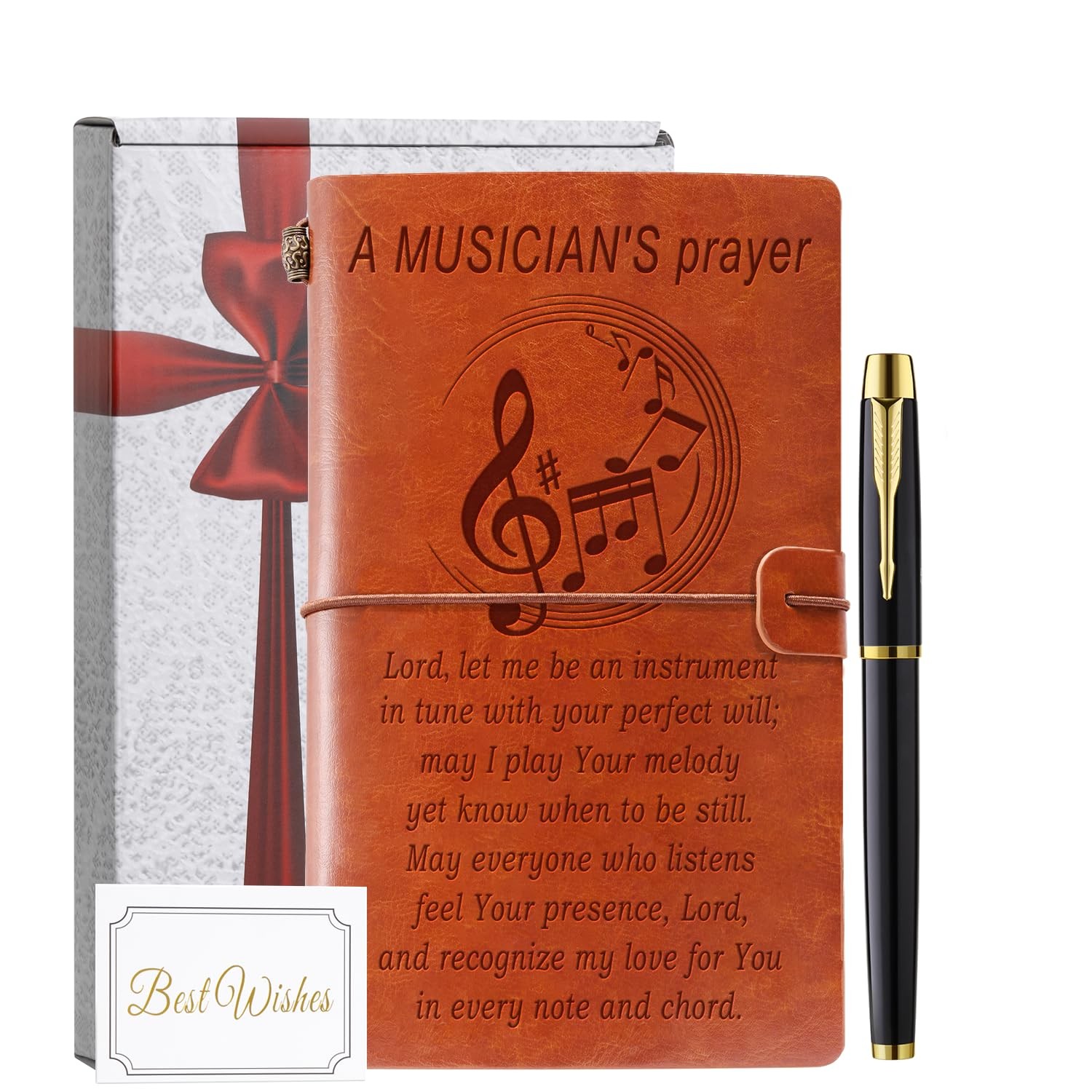 Music Lover Gifts Teacher for Women Leather Journal Brown