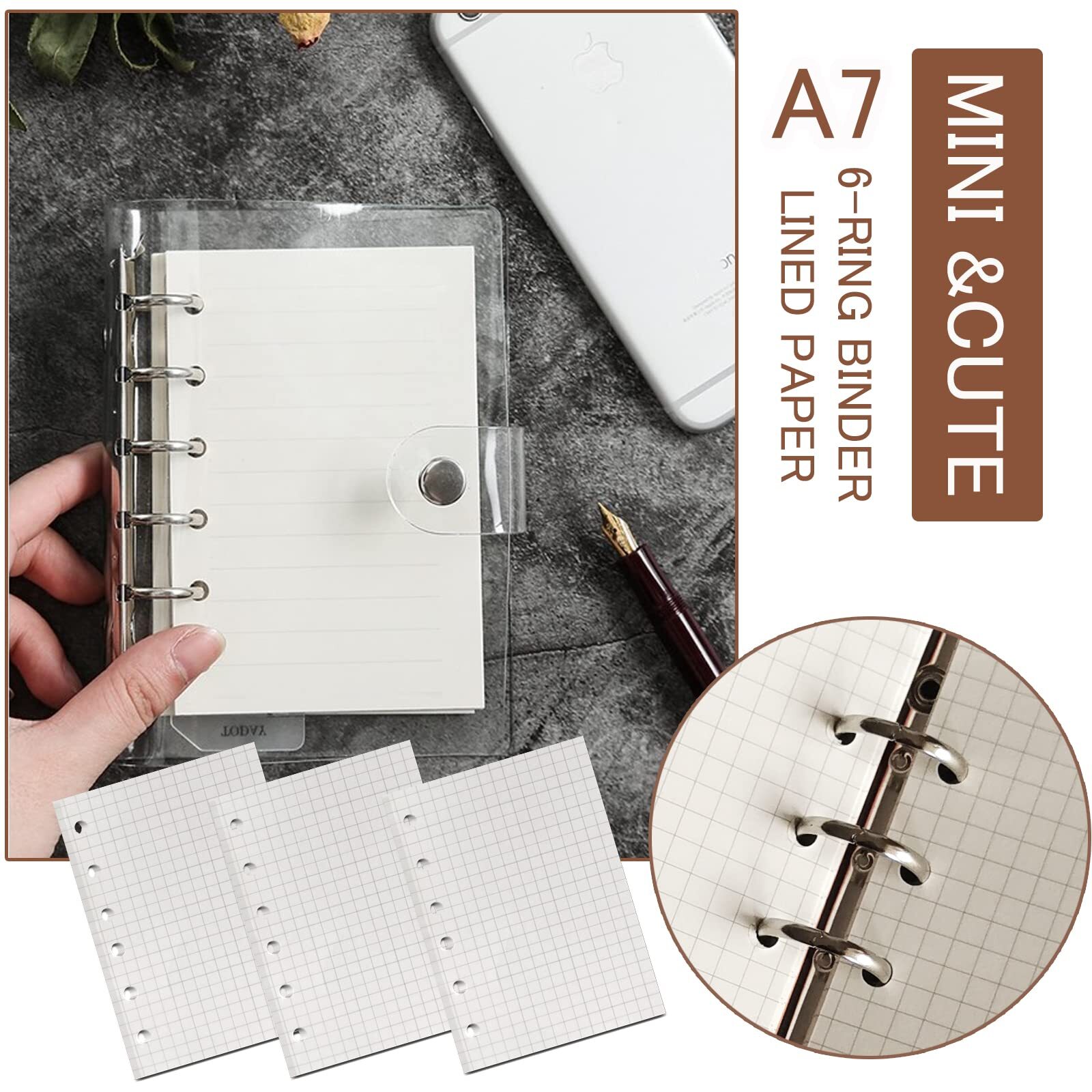 A7 6-Hole Binder Notebook Refill Set 135 Sheets Zipper Pockets Dividers