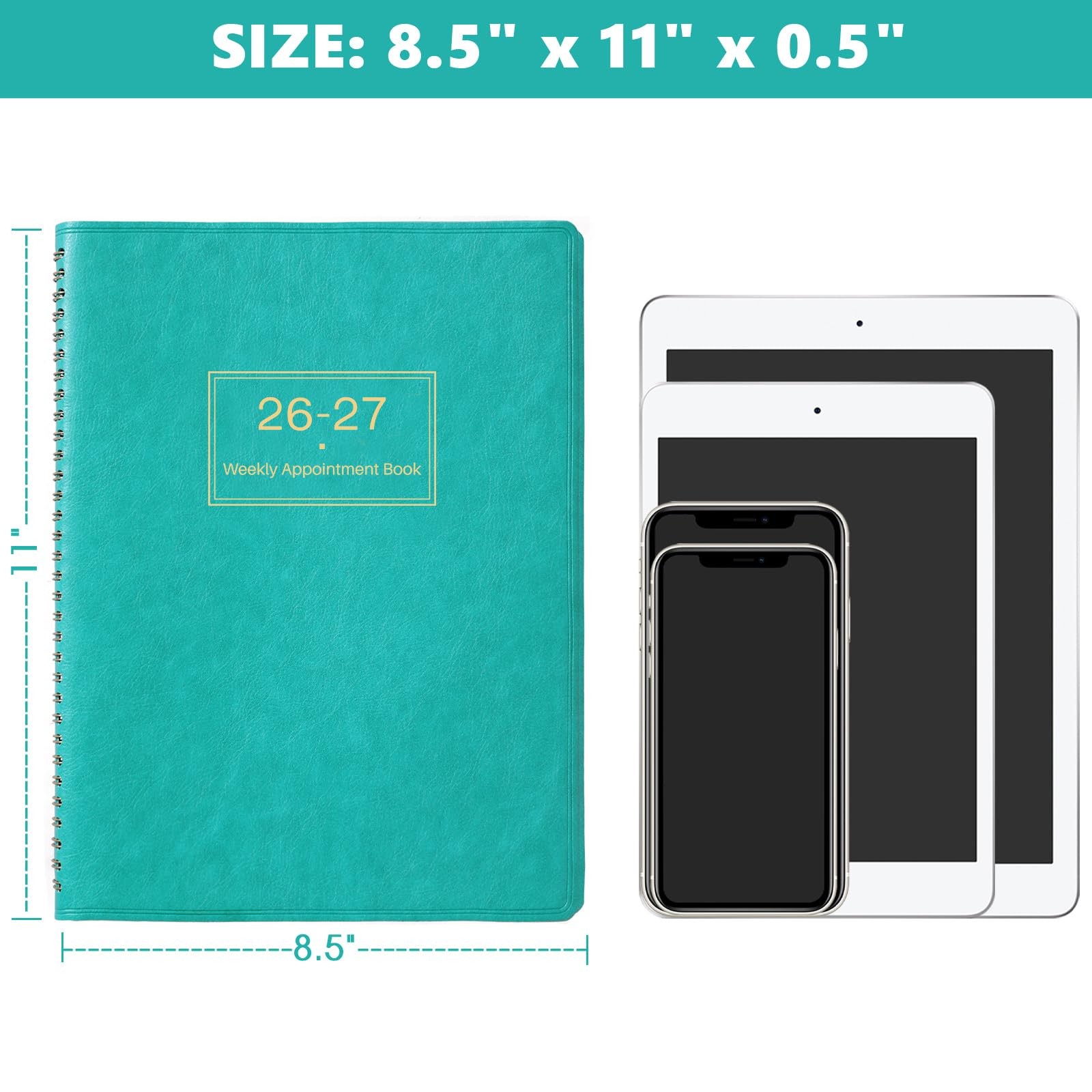 Weekly Appointment Book & Planner 2026-2027 – Large Letter, Turquoise