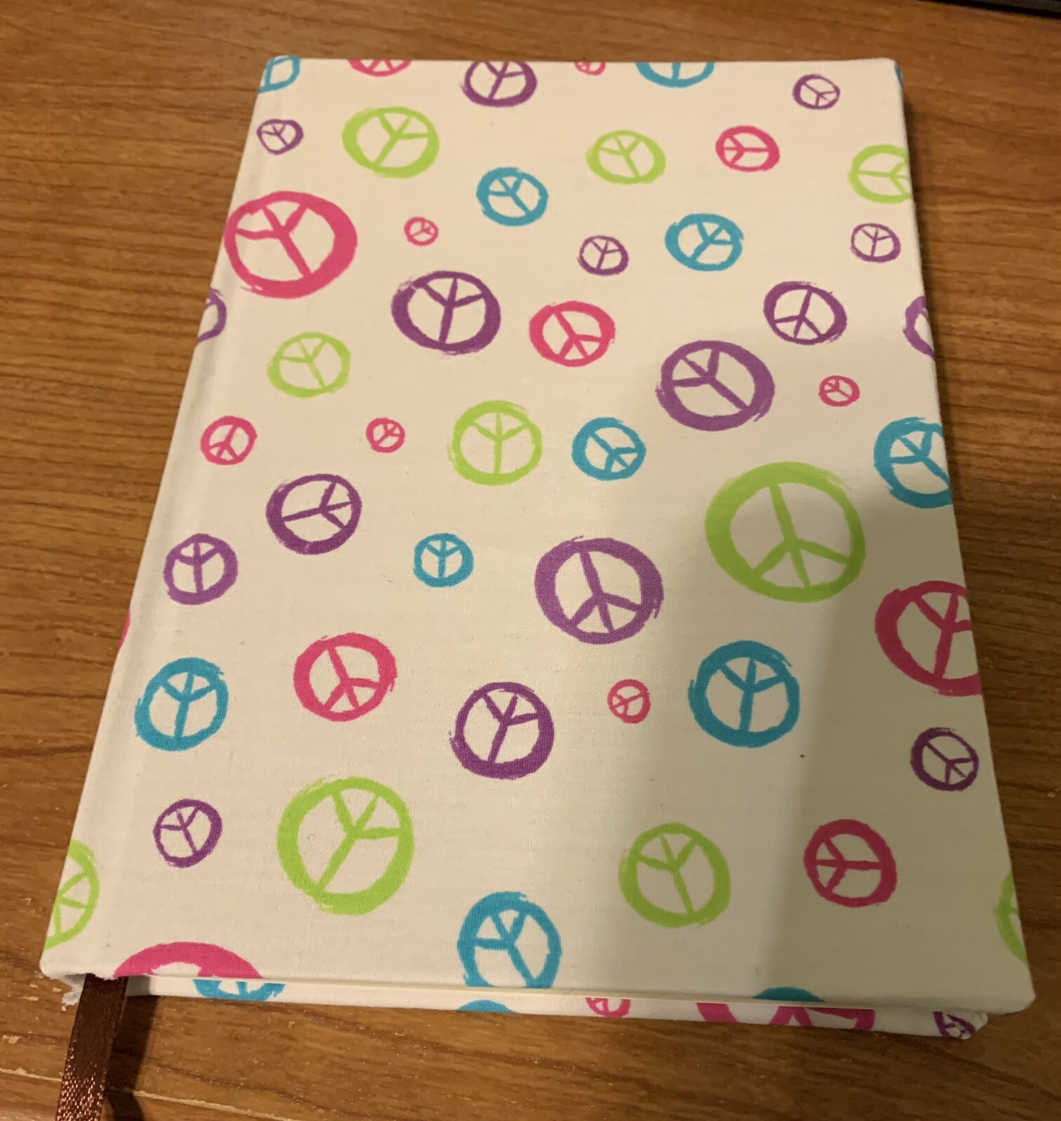 Peace Sign fabric covered A5 unlined blank notebook + Surprise Gift