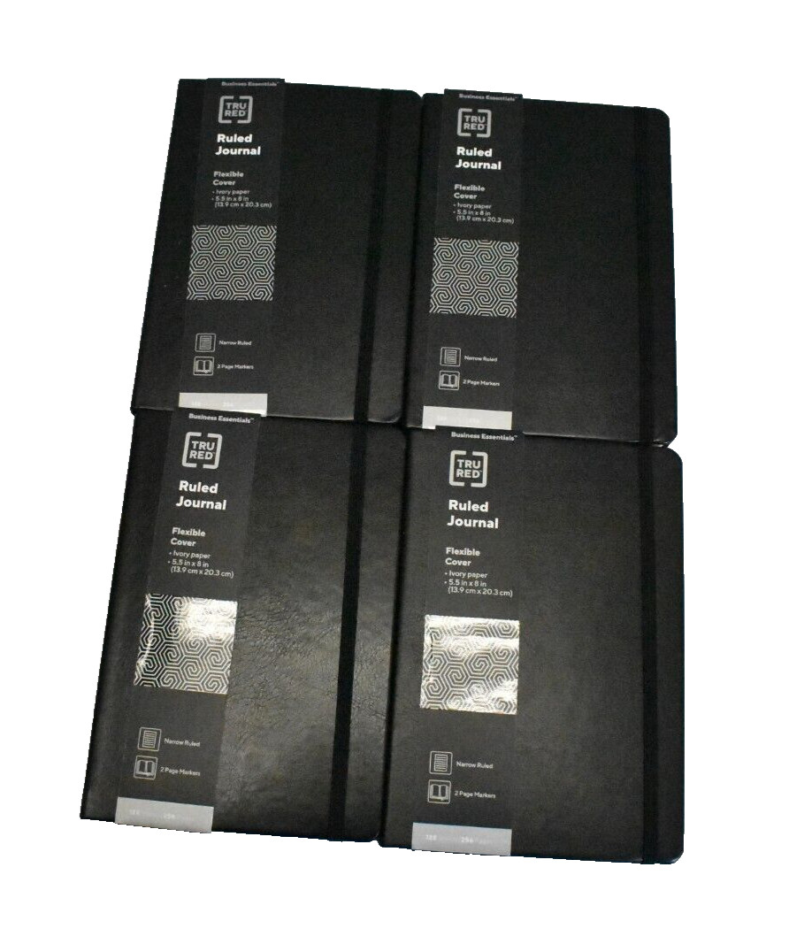 Tru Red Medium Flexible Cover Ruled Journal Black with Ivory Paper Pack Of 4