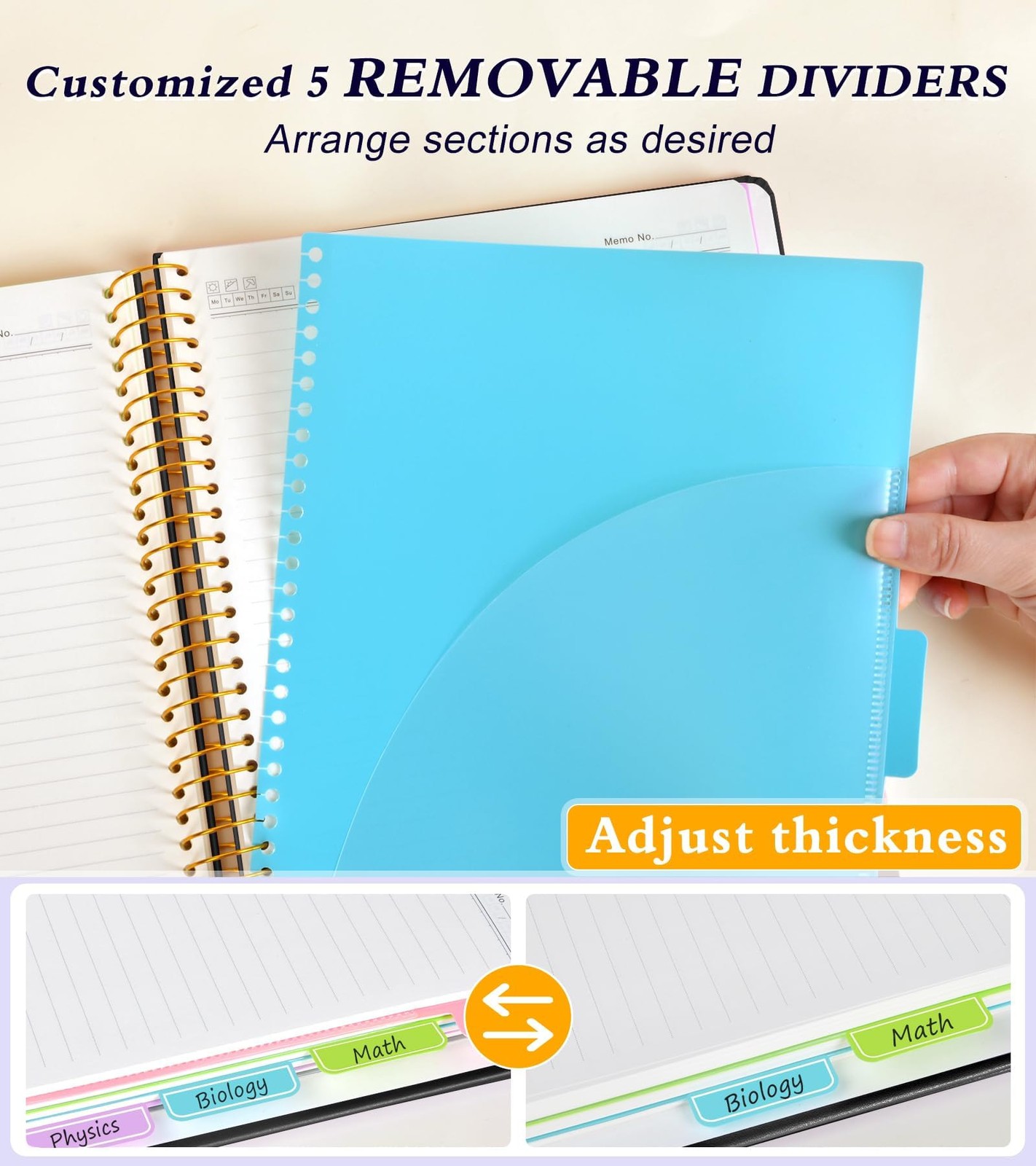 5 Subject Notebook College Ruled with Removable Pocket Dividers Tabs, 240 Pag…