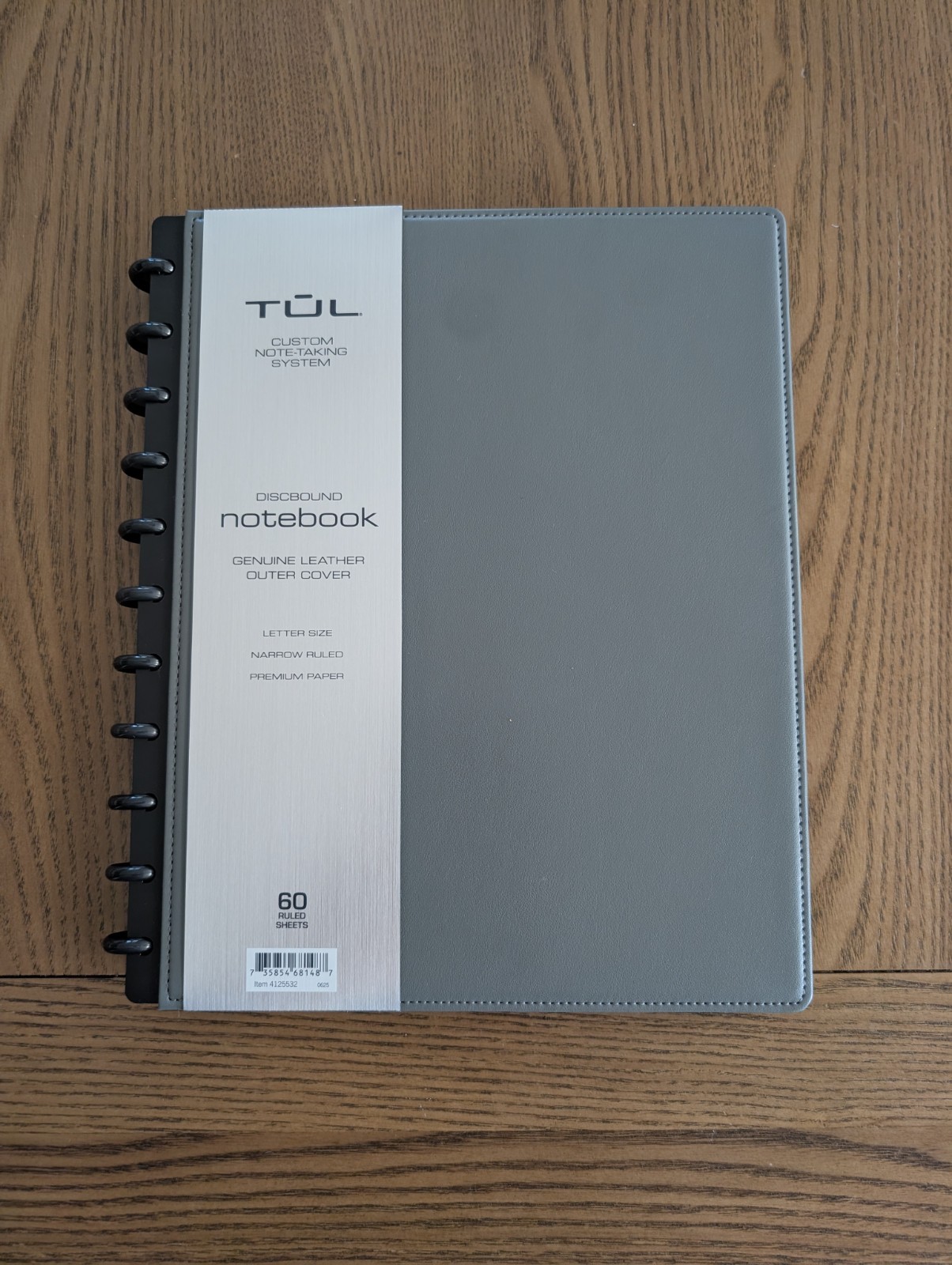 TUL Discbound Leather Notebook Cover w/ Lined Notes Pages, 60 Sheets Gray New