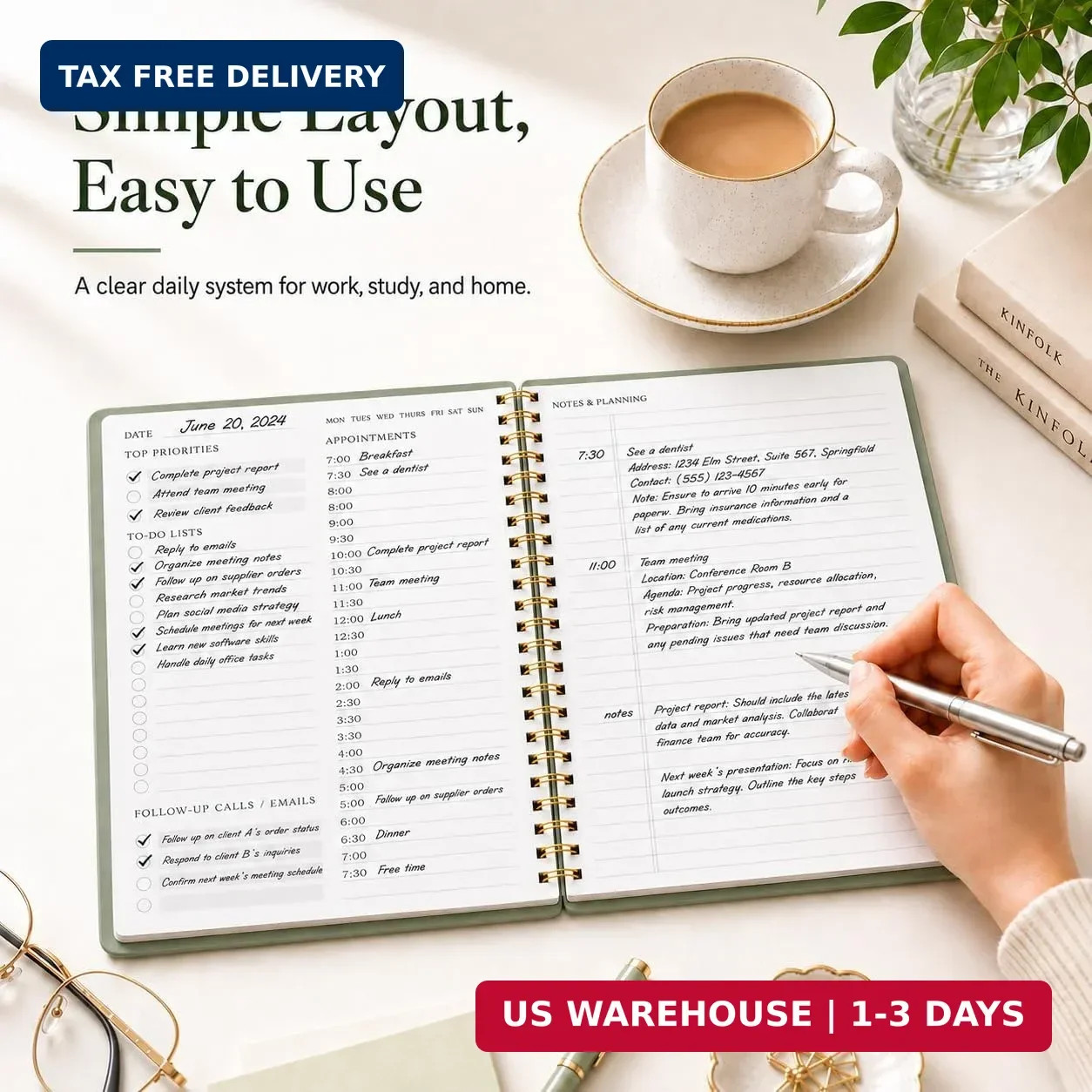 Daily Planner Undated – Simplified To Do List Notebook with Hourly Schedules, Sp