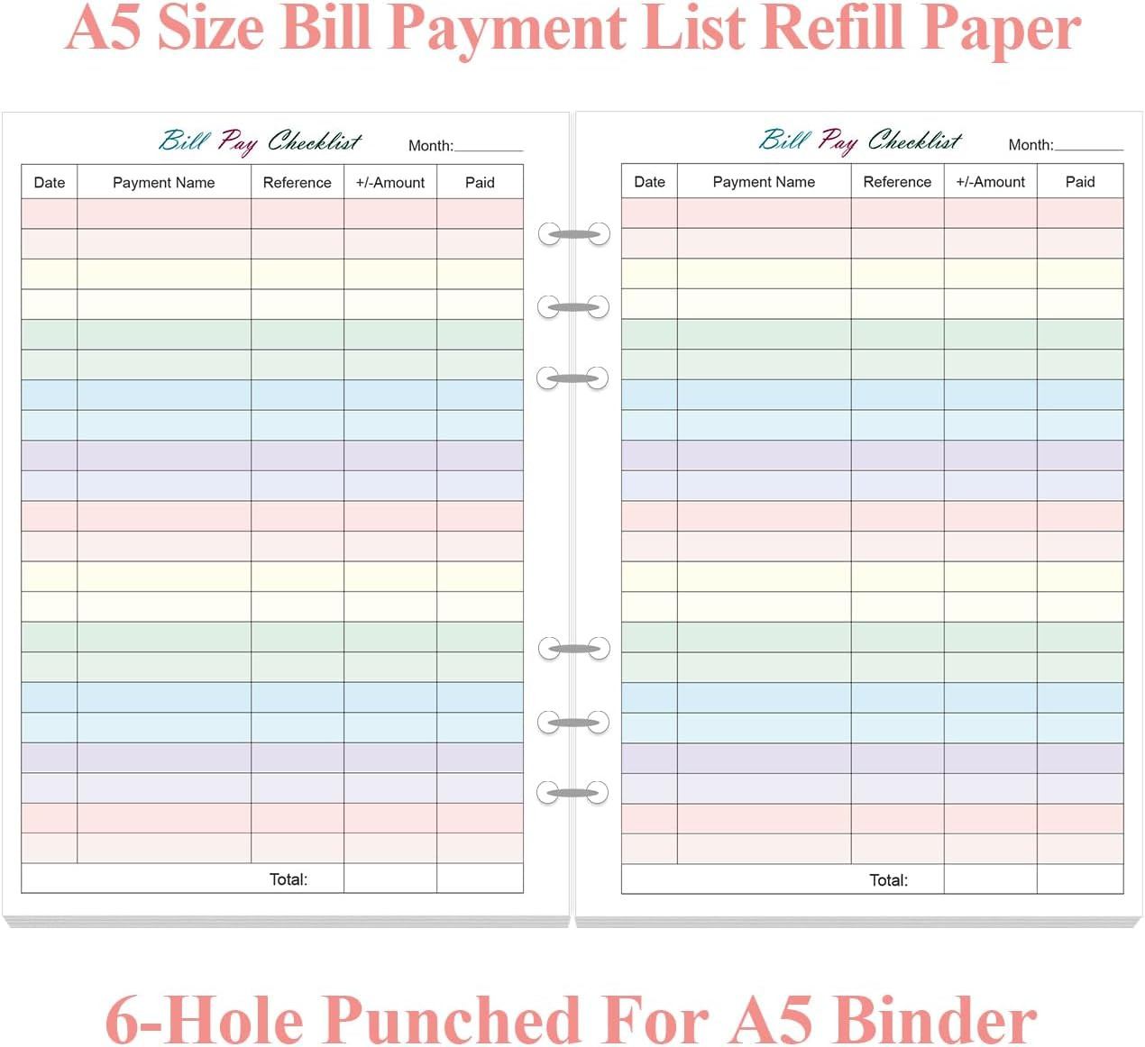 (2-Pack) Payment Checklist Refills – 100 Sheets/200 Pages Colorful Monthly Budge