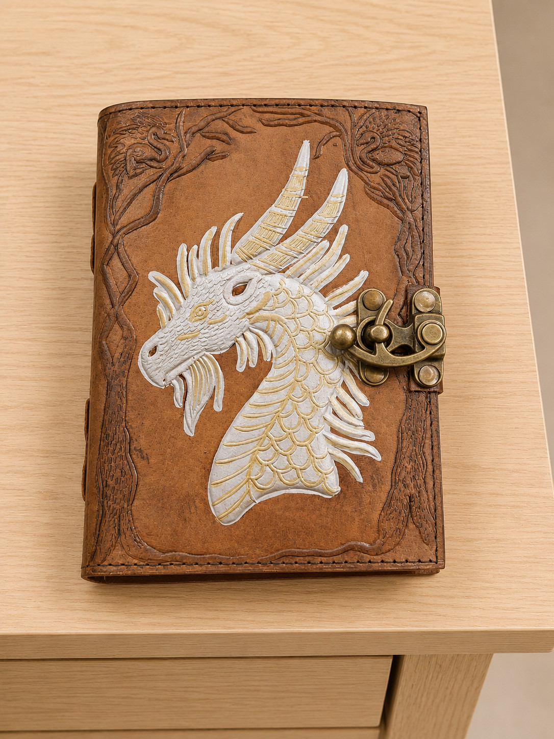 Silver Dragon Leather Journal With Celtic Clasp