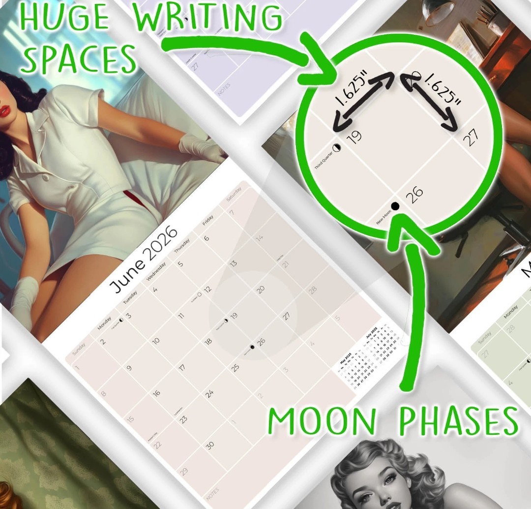 Retro Sexy Vintage Pin Up Girls Calendar 2026 Large 12×24 USA tattoo Shop Art