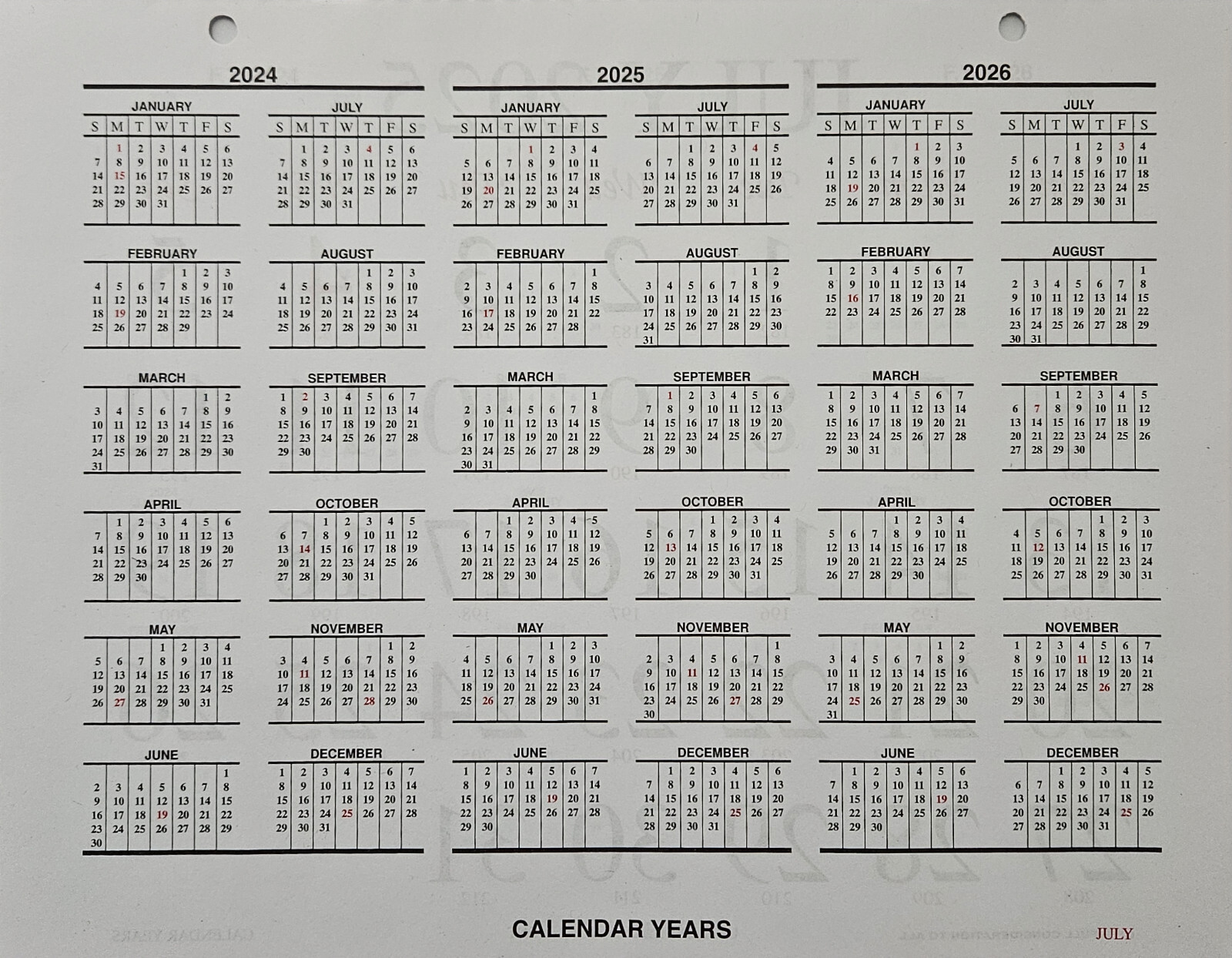 UNICOR 2025 US GOVERNMENT WALL CALENDAR NSN 7510-01-664-9508 Pack Of 10