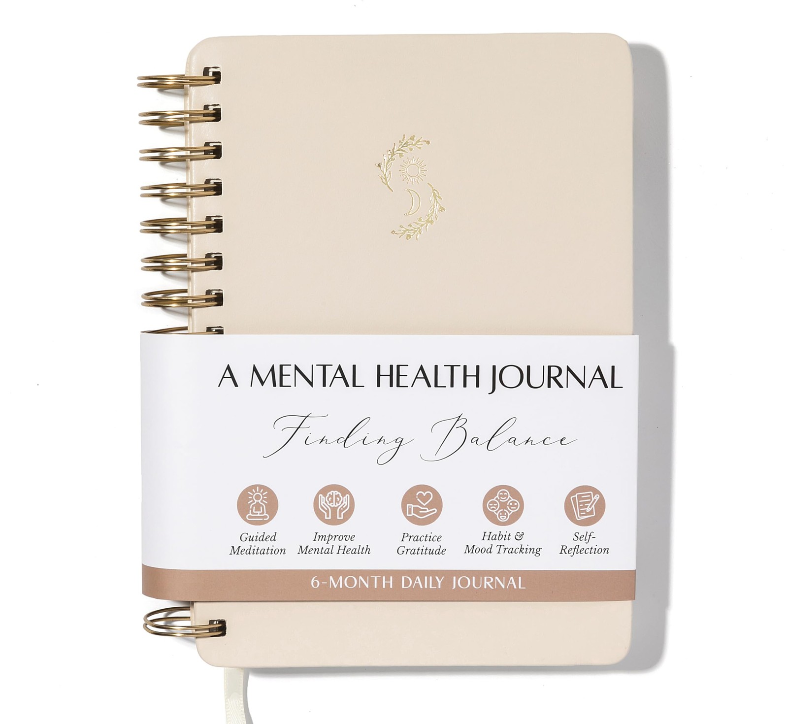 LIFTINSPIRE CO. FINDING BALANCE Mental Health Journal – 8.6″ x 6.5″, Sand