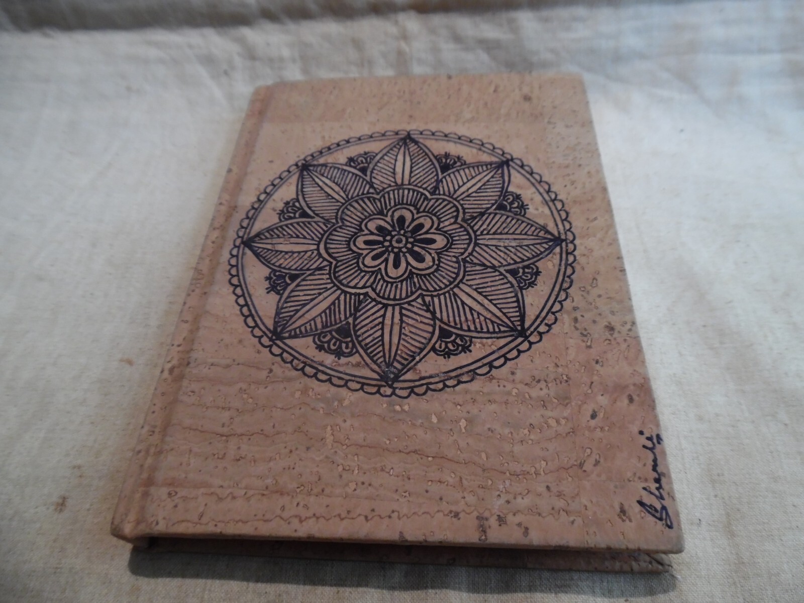 Cork Note Book With Mandela Flower Design