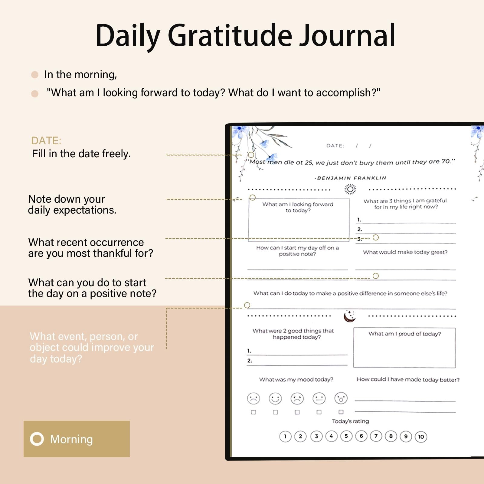 Gratitude Journal for Women & Men – Daily Mindfulness with Black