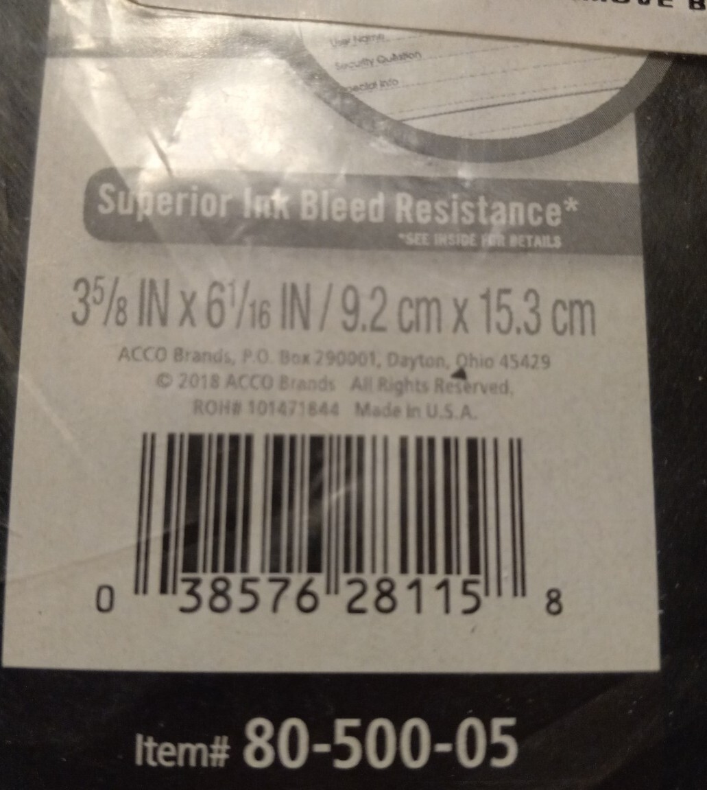 At-A-Glance Password Keeper 3 5/8 In.x 6 1/16 In. (80-500-05) Lot Of 6