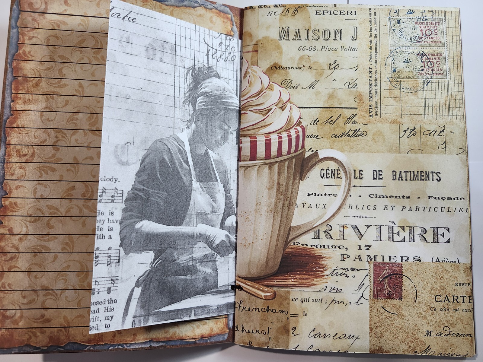 Junk Journal Booklet “COFFEE TIME” HANDMADE Cards, Pockets, Ephemera + more!