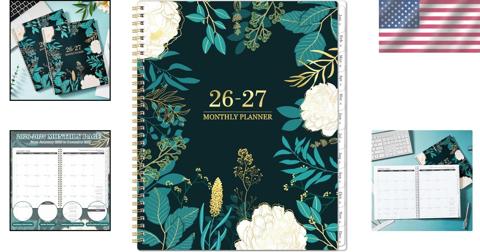 Elegant 2026-2027 Monthly Planner: 24 , Twin-Wire Binding, Eco-Friendly