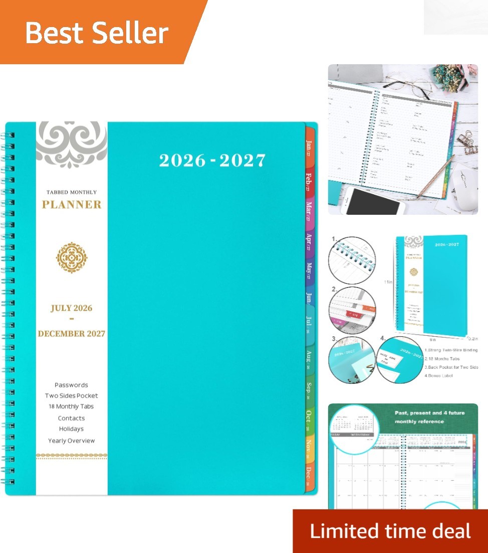 Elegant 2026-2027 Monthly Planner | 9×11 | Durable Twin-Wire Binding & Tabs